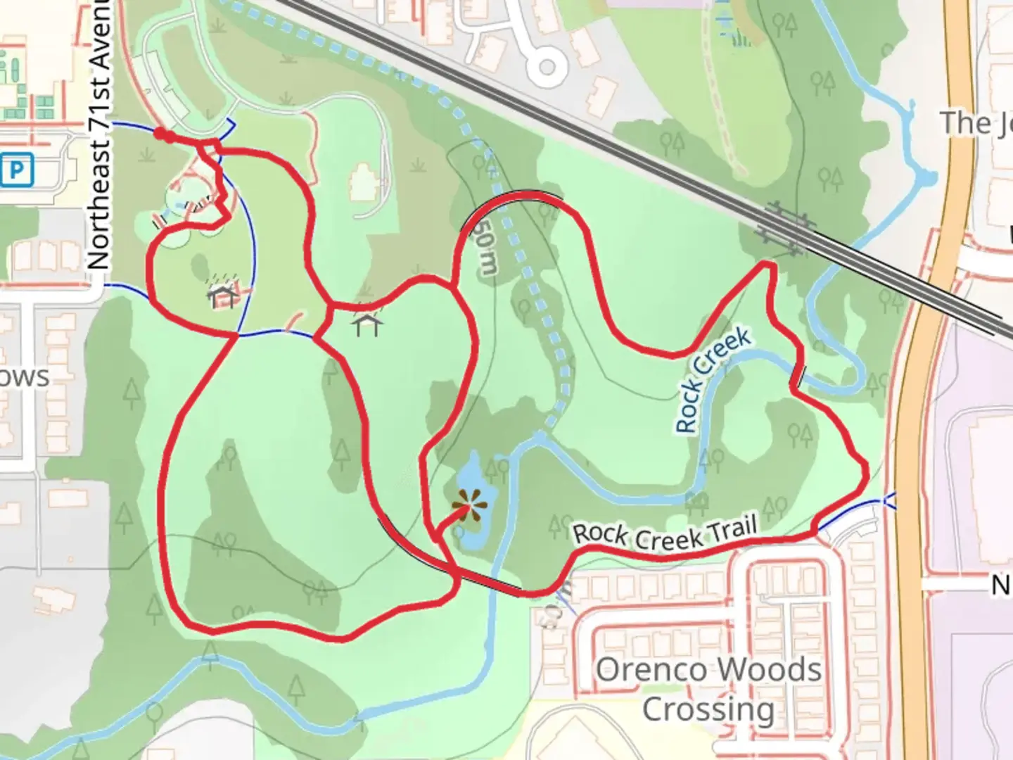 An image depicting the trail Orenco Woods Nature Park via Rock Creek Trail and its surrounding area.