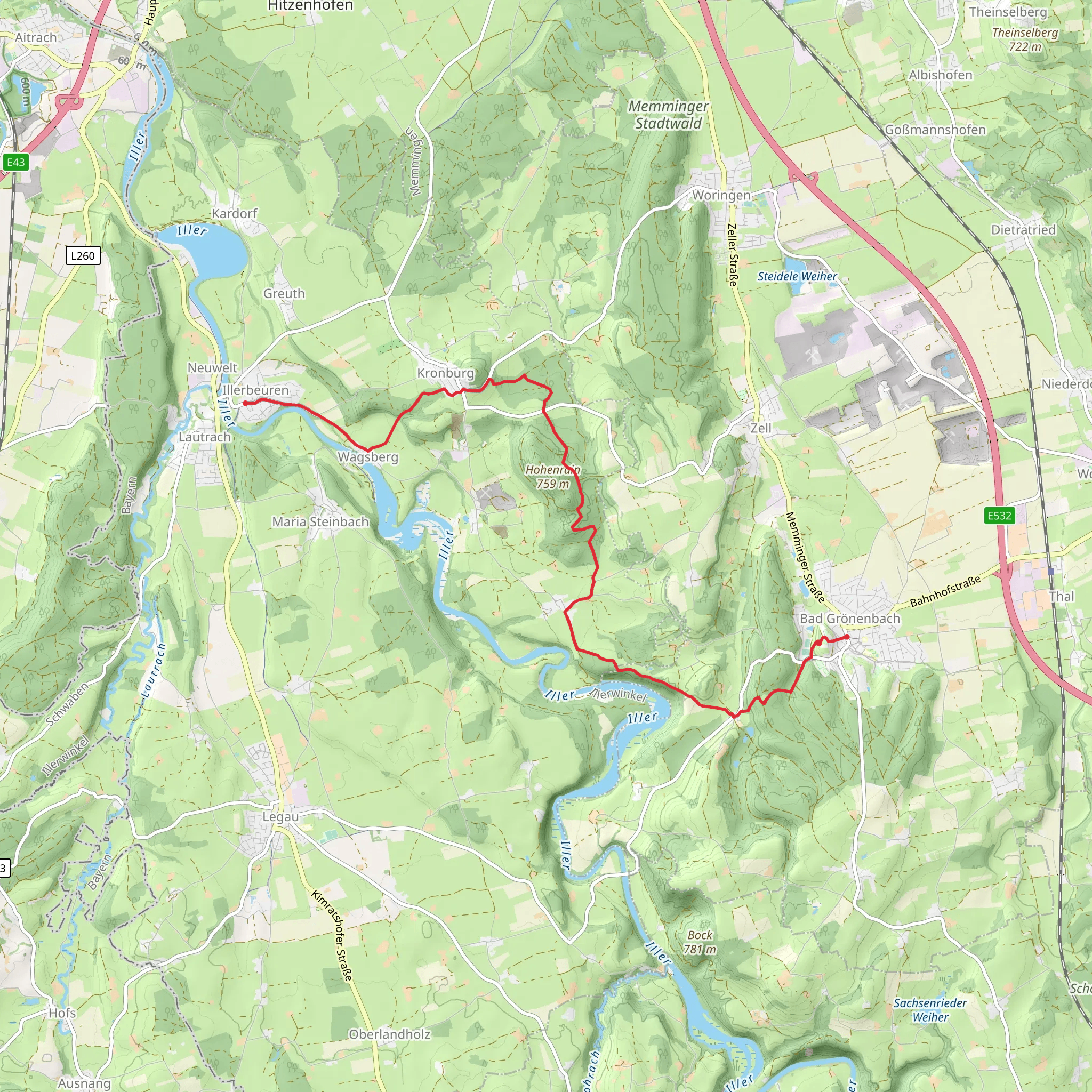 Bad Grönenbach to Illerbeuren Walk via Hohes Schloss mobile static map