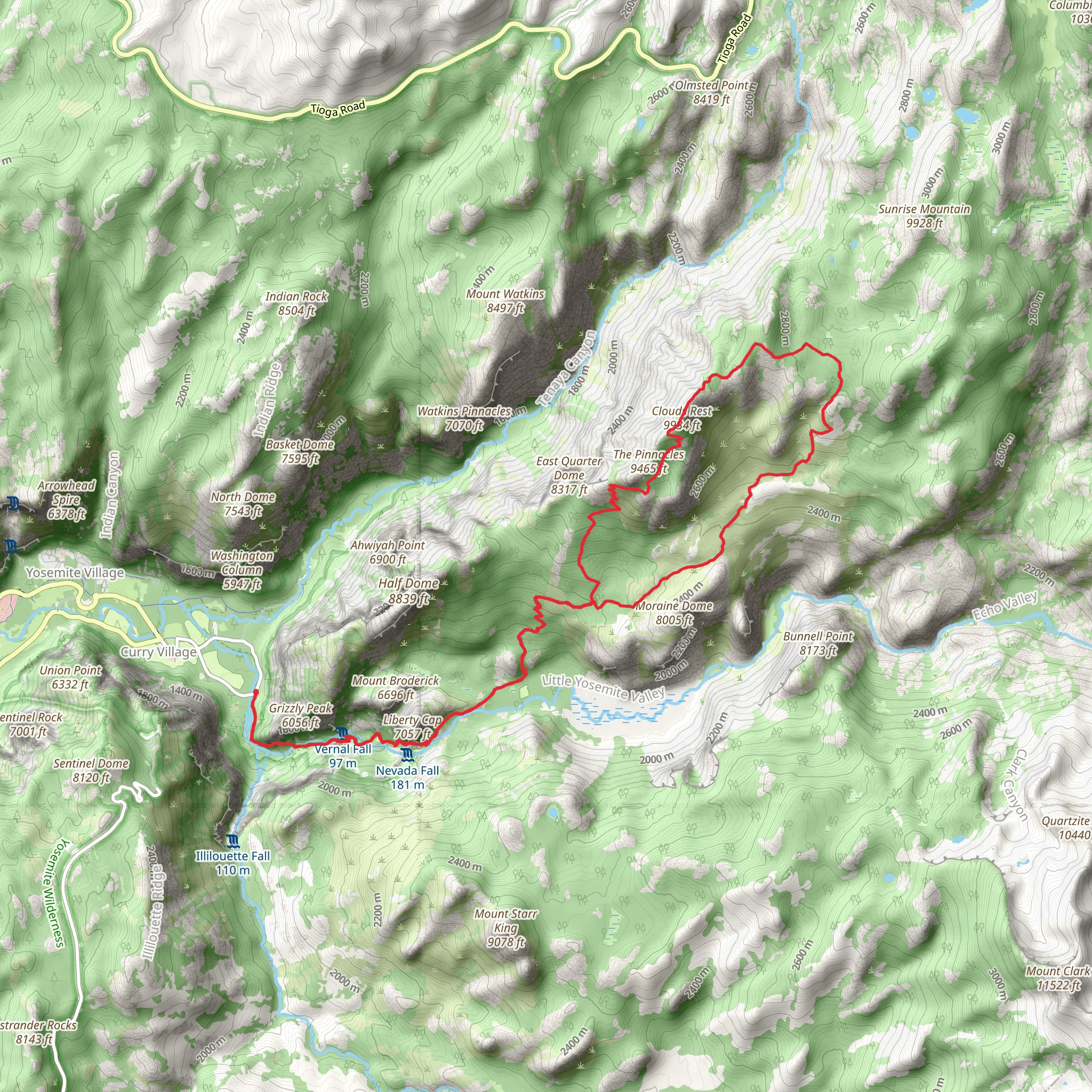 Mist, Clouds Rest and Forsyth Loop Trail mobile static map