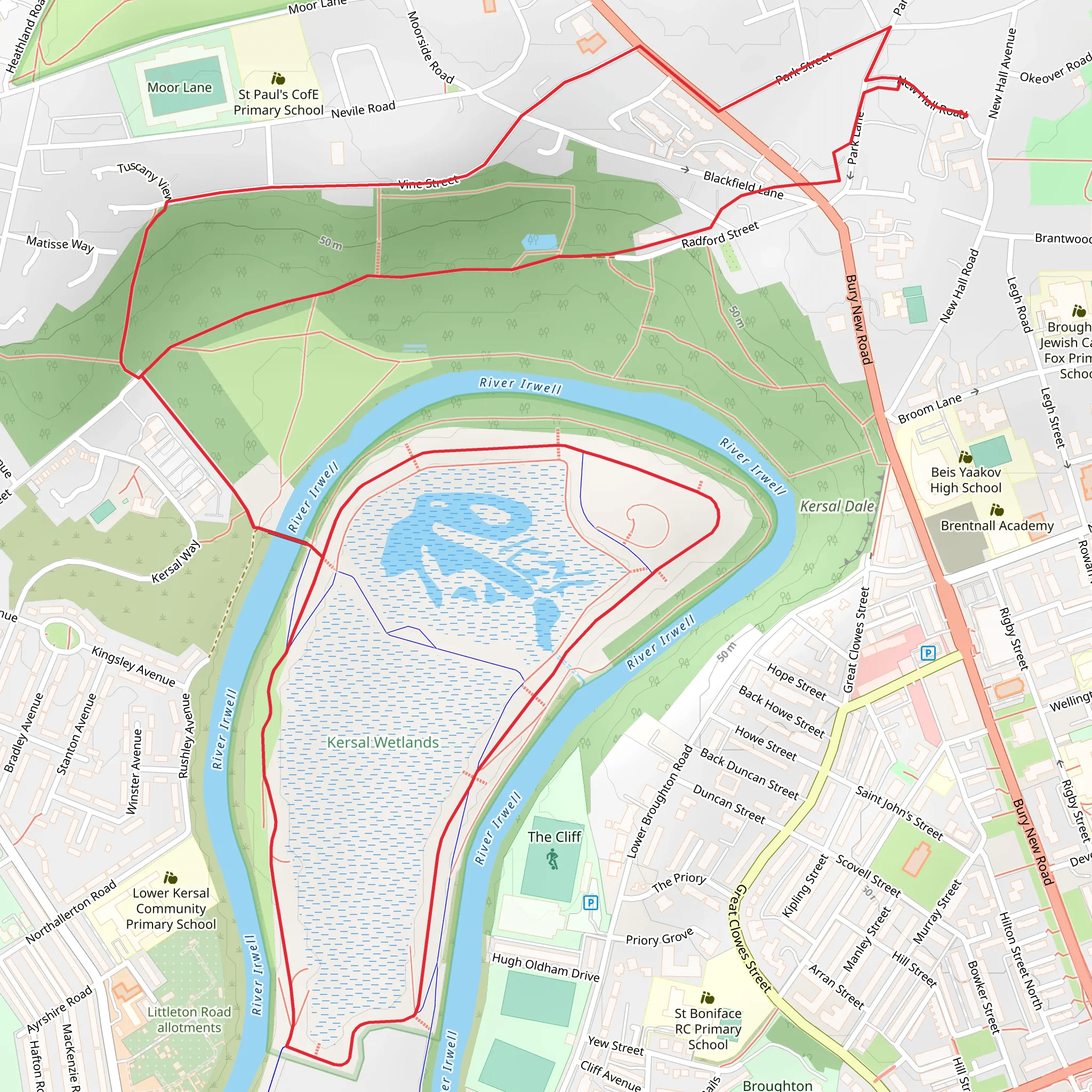 Kersal Wetlands and Kersal Dale Loop mobile static map
