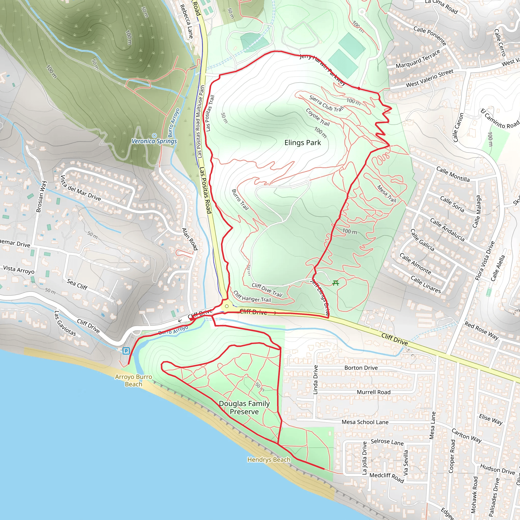 Elings Park and Douglas Family Preserve Loop mobile static map
