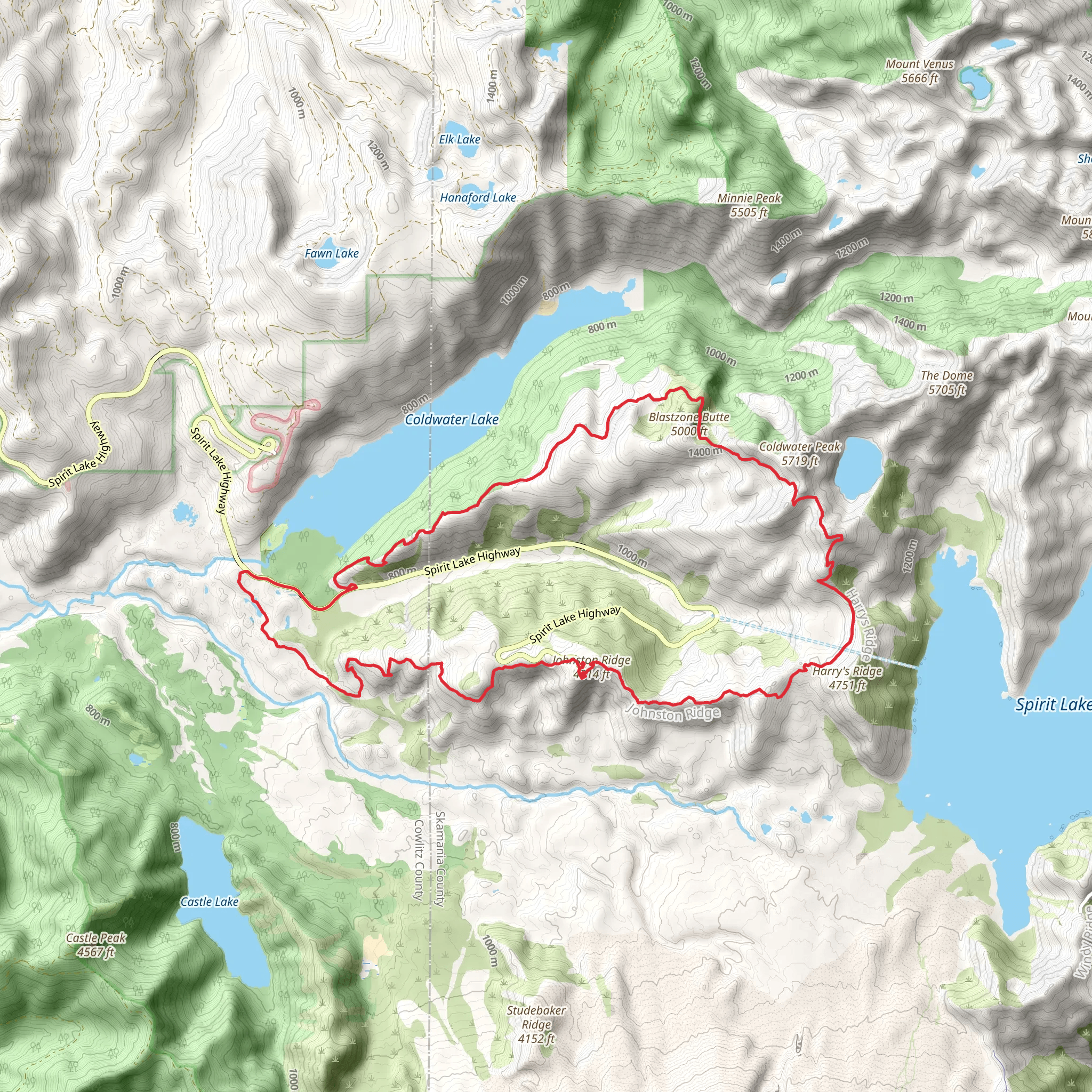 Boundary, Coldwater and Johnston Ridge Loop Trail mobile static map