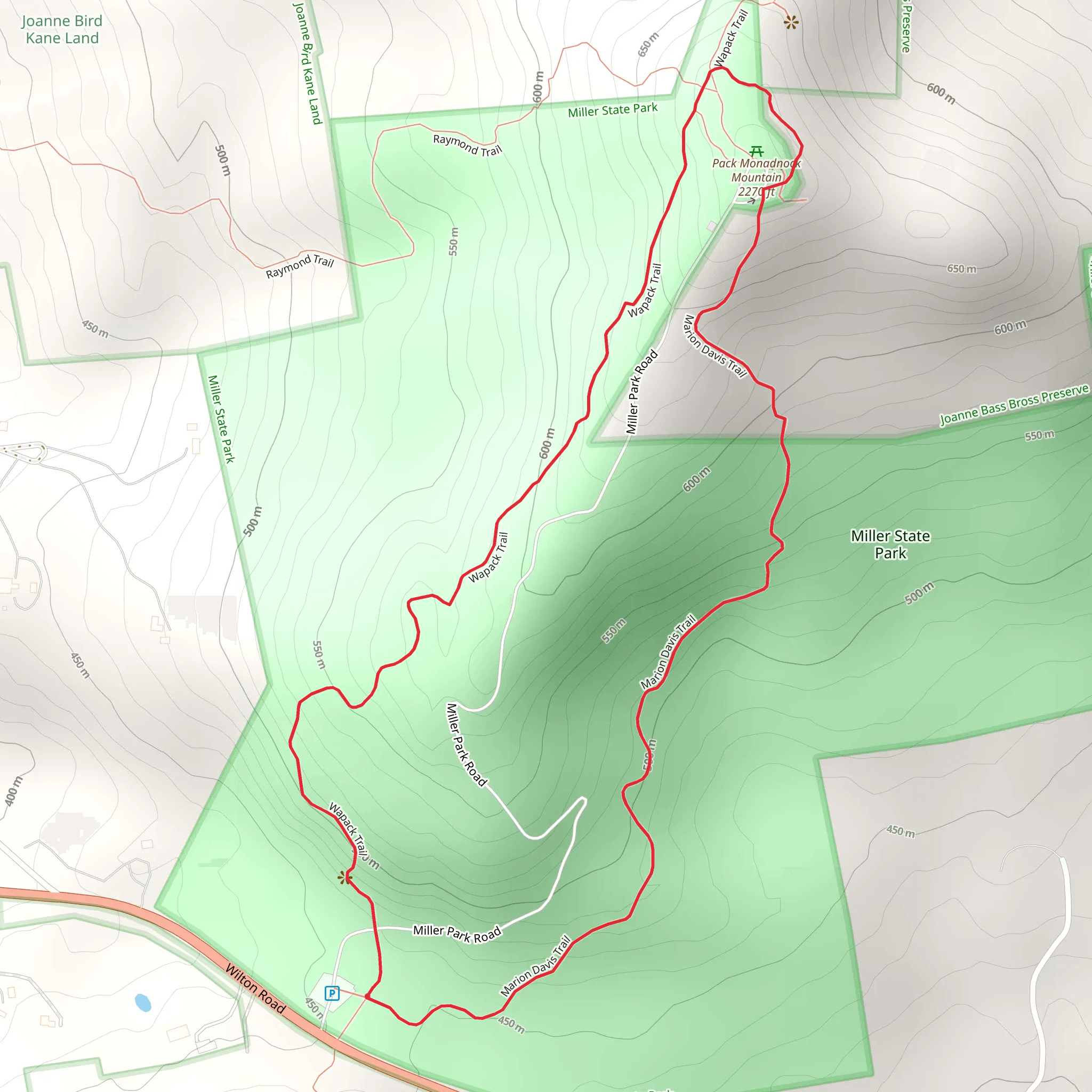 Marion Davis Trail via Wapack Trail mobile static map