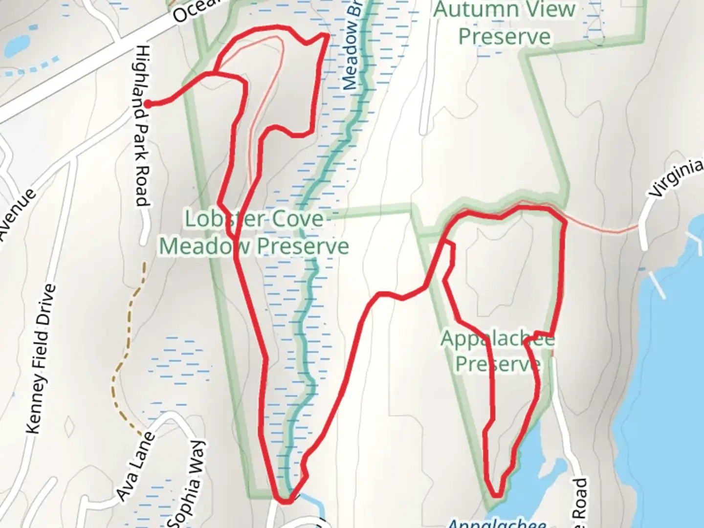 An image depicting the trail Meadow Brook - Appalachee Pond Trail and its surrounding area.