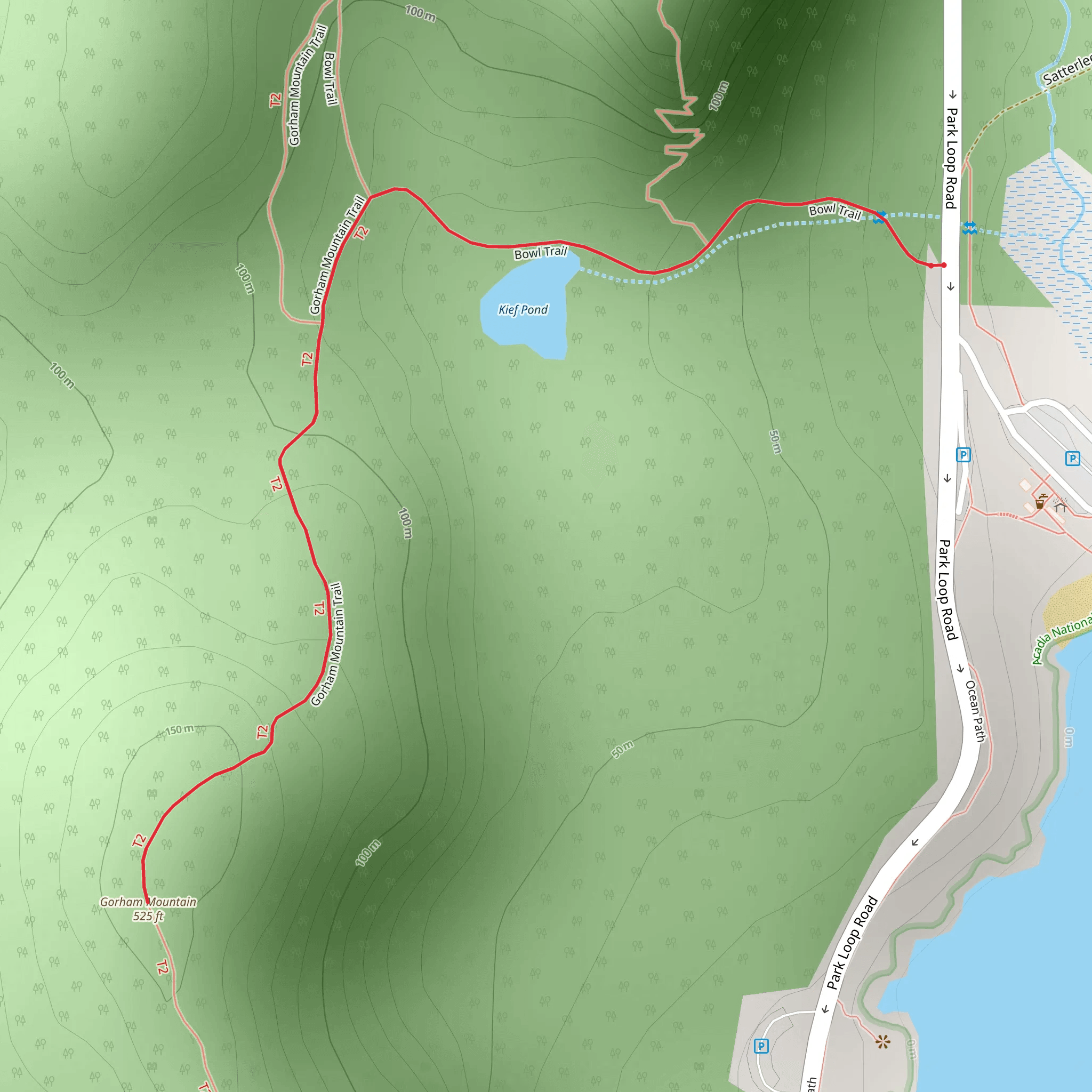 Gorham Mountain Trail via Bowl Trail Out and Back mobile static map