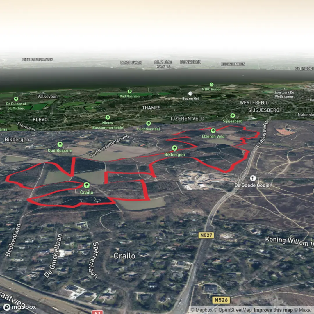 An image depicting the trail Crailo, Bikbergen and Ijzeren Veld Loop and its surrounding area.