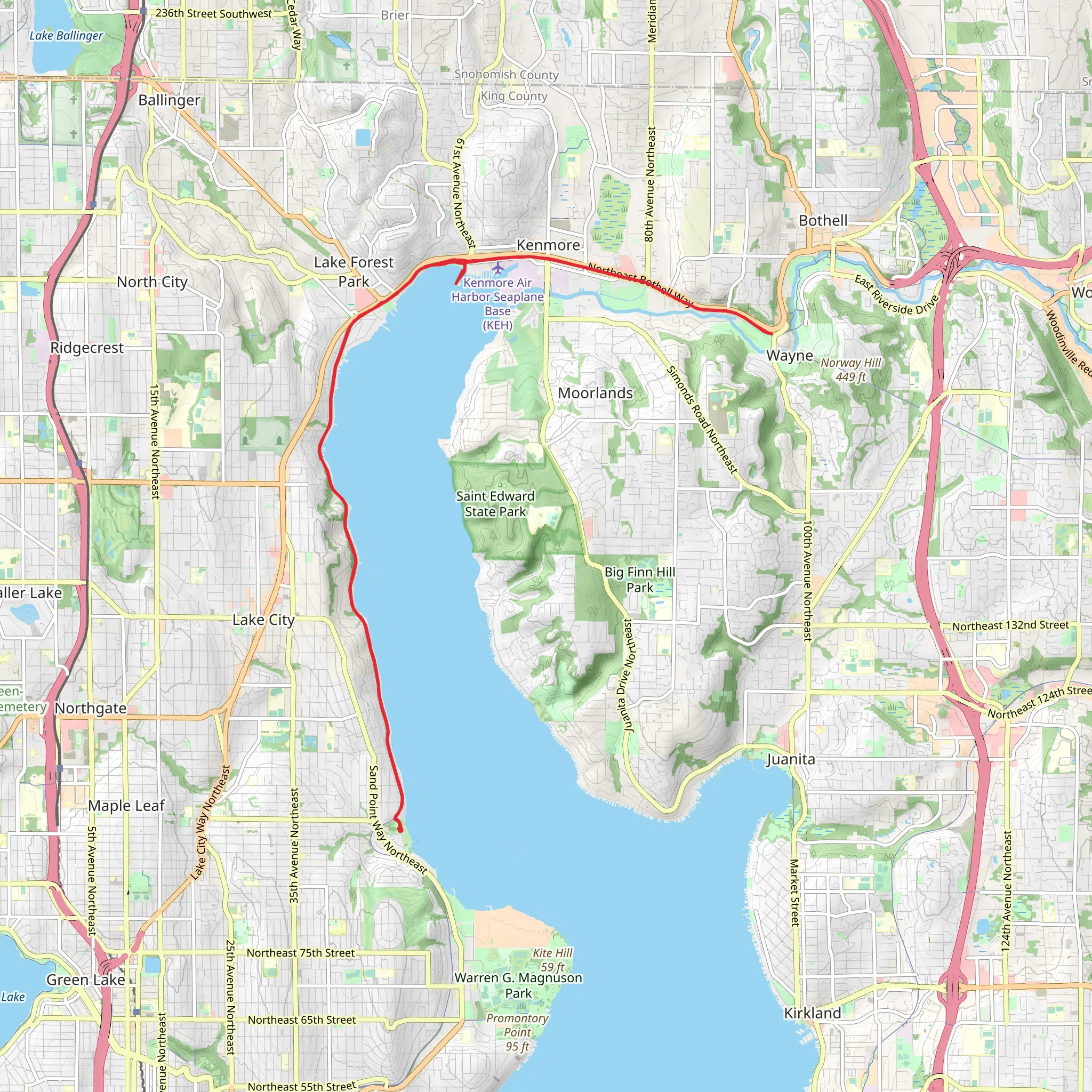Burke Gilman Trail and Lake Forest Park Cilic Club mobile static map