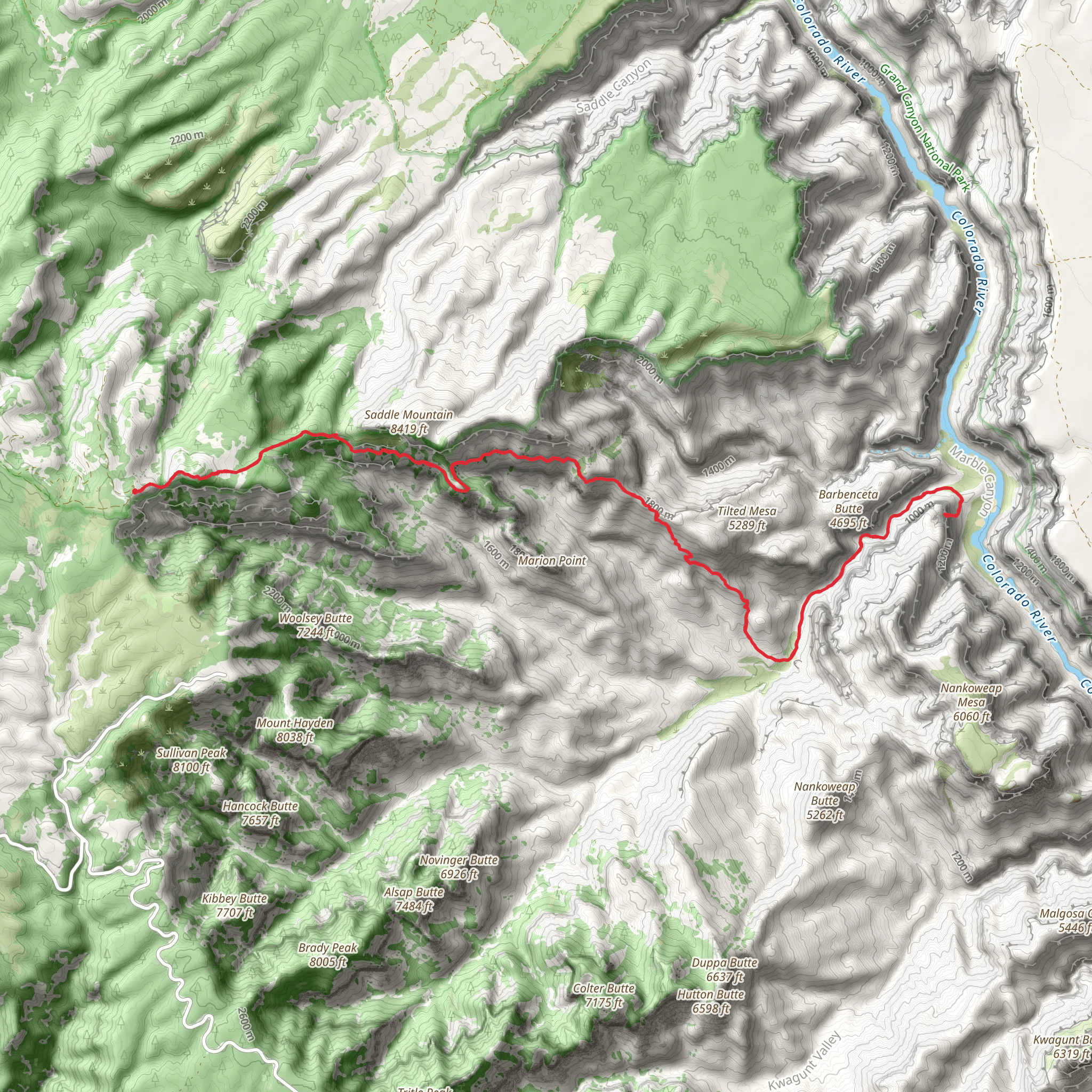 Nankoweap Trail Out and Back mobile static map