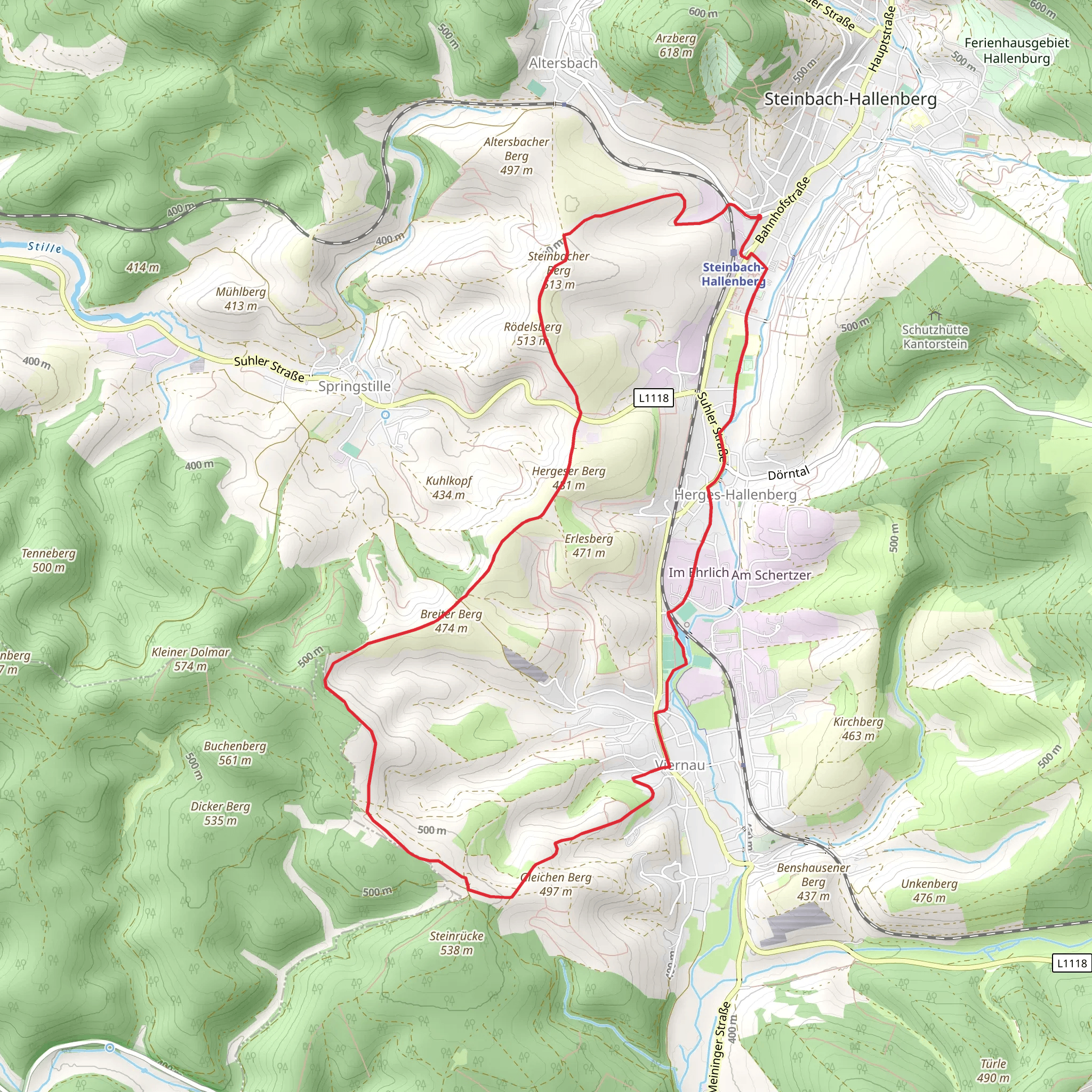 Steinbach Hallenberg, Hergeser Berg, Breiter Berg and Hergeser Teich Loop mobile static map
