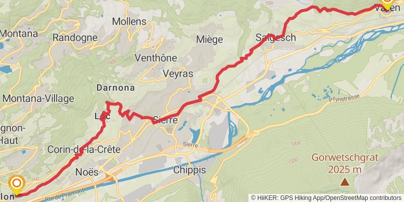 Camino Müstair-Geneva via Martigny stage 25 Map