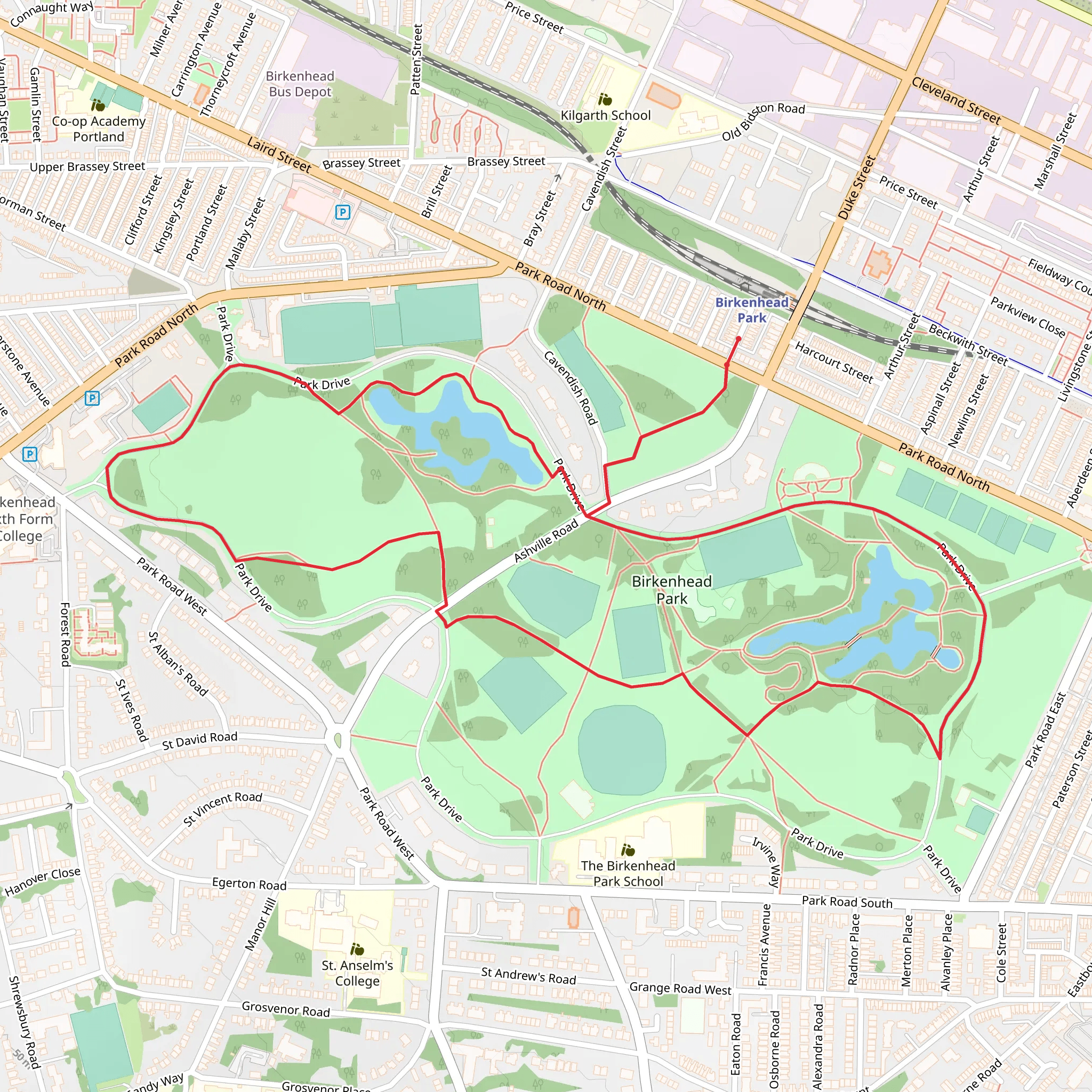 Birkenhead Park Loop mobile static map
