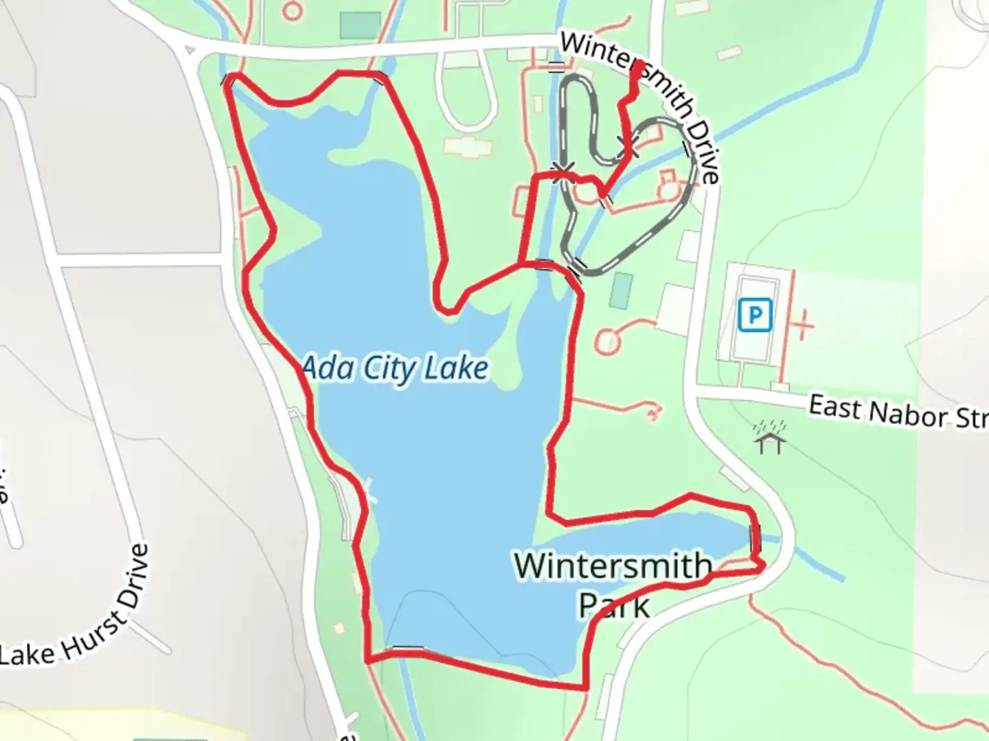 An image depicting the trail Ada City Lake Loop and its surrounding area.