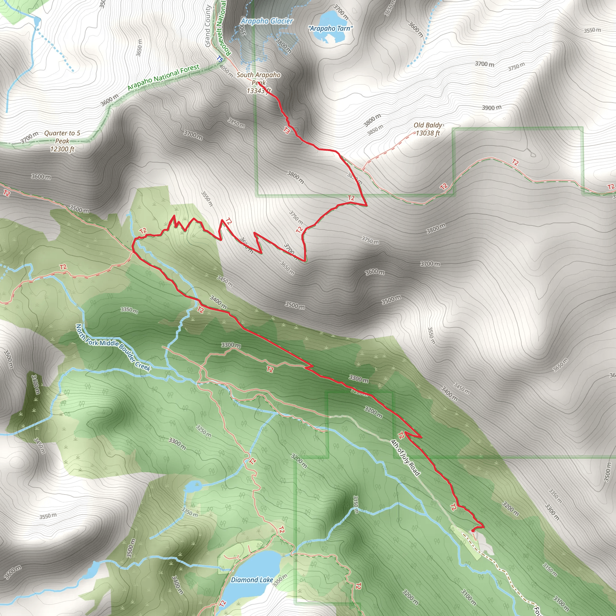 South Arapaho Peak via Arapaho Glacier Trail mobile static map