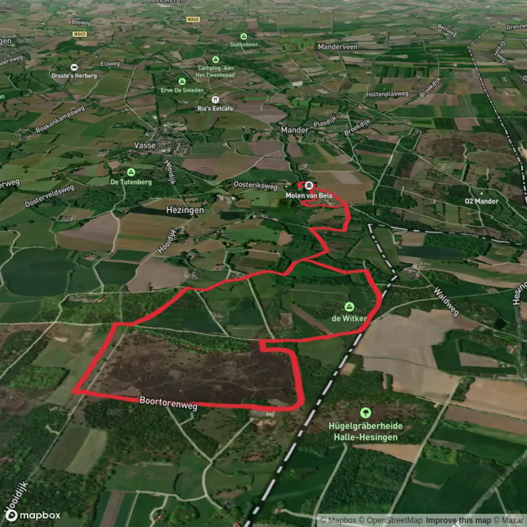 An image depicting the trail Gaswinning Paarden Slenkte and Bezoekerscentrum Loop and its surrounding area.