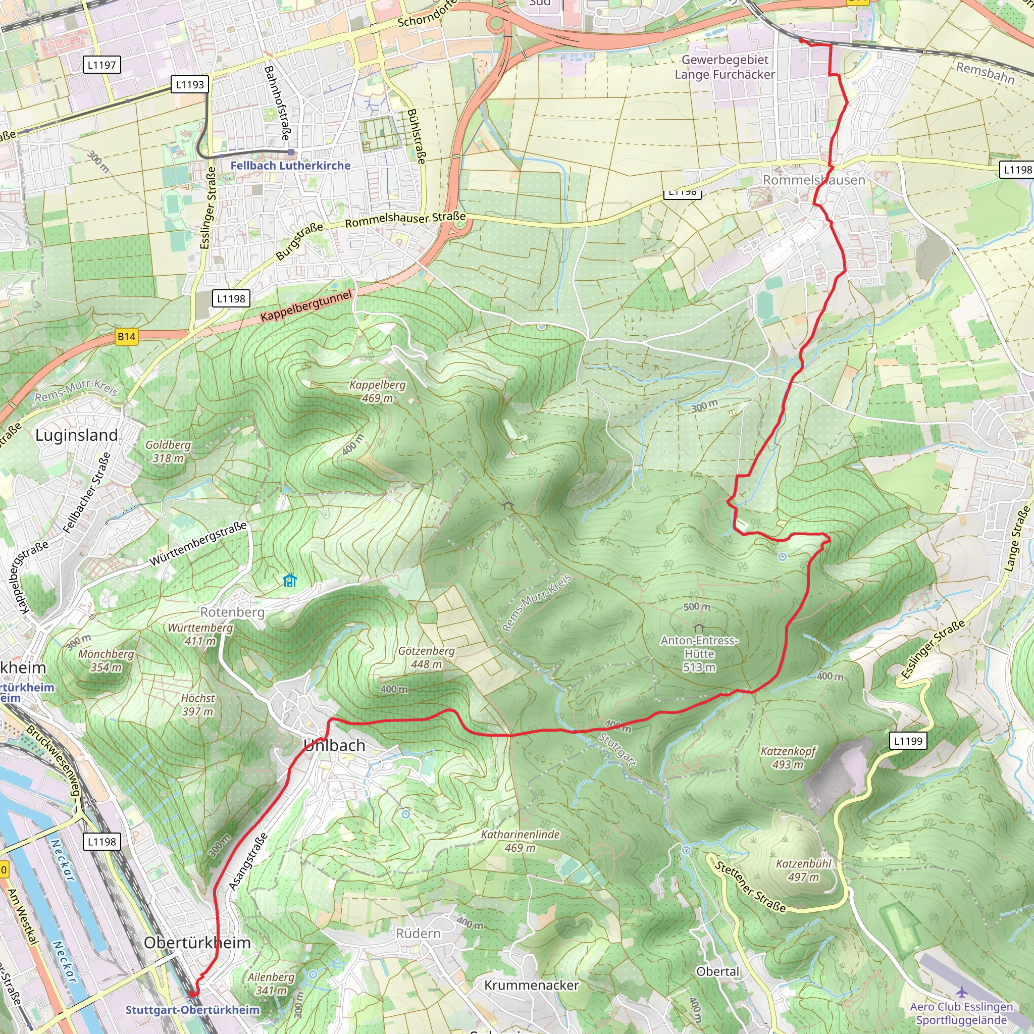 Stuttgart-Obertürkheim to Rommelshausen via Stettener Weg mobile static map