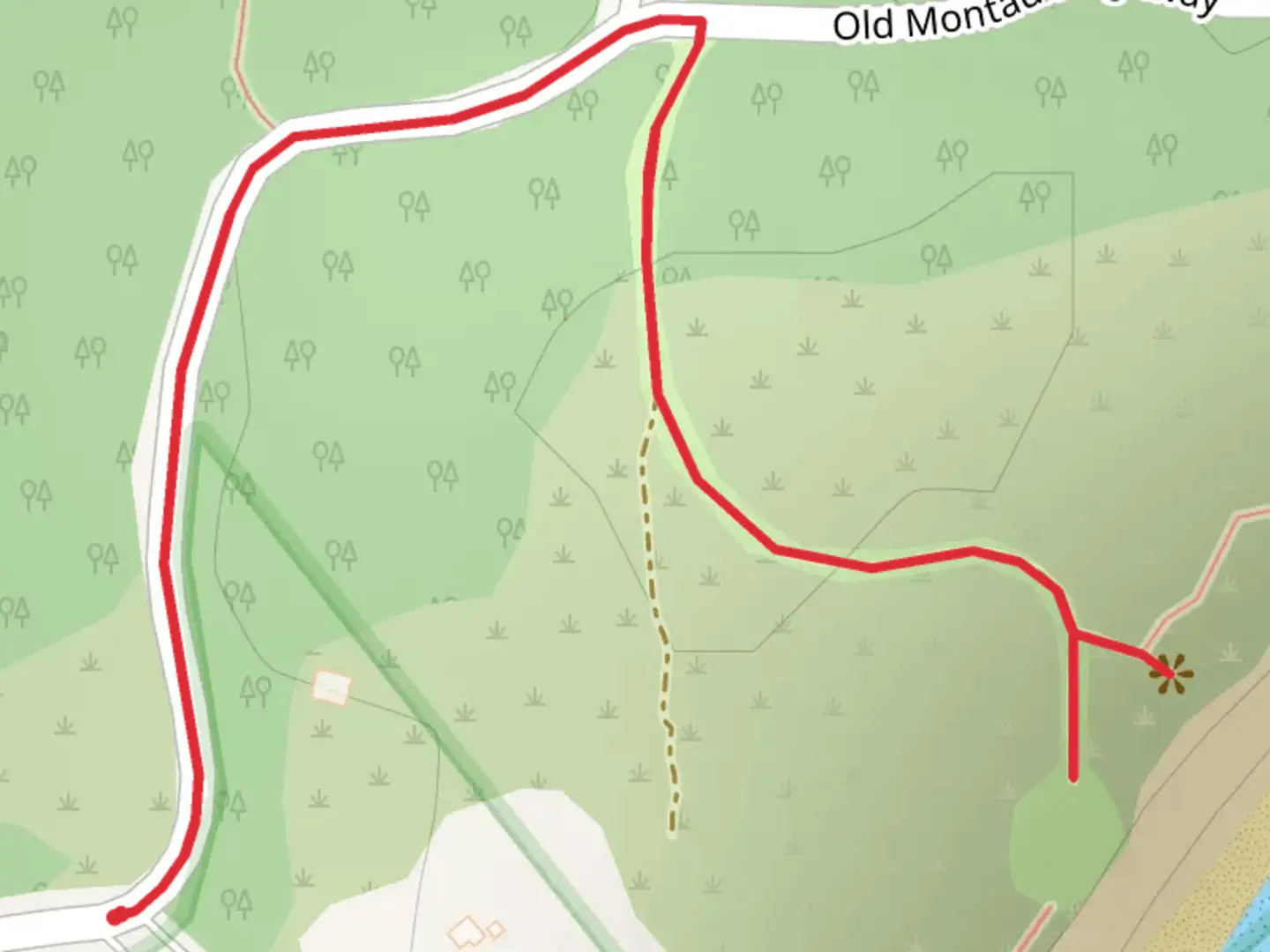 An image depicting the trail Paumanok Path Trail via Old Montauk Highway and its surrounding area.