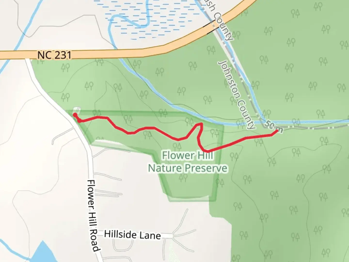 An image depicting the trail Flower Hill Road Trail and its surrounding area.