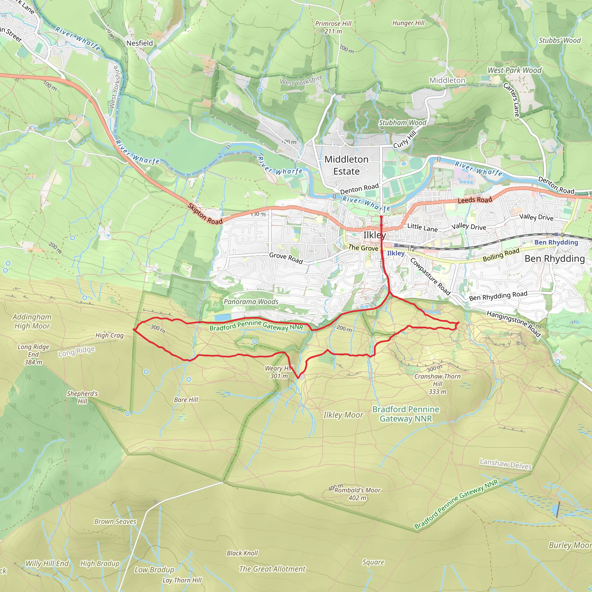 Ilkley and Ilkley Moor Walk mobile static map