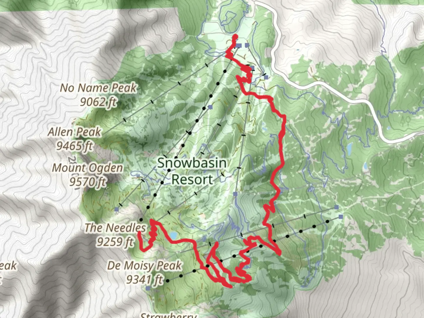 An image depicting the trail Needles and Ridge Trail and its surrounding area.