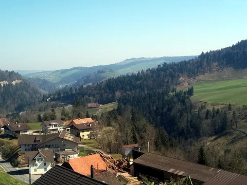 An image depicting the trail Bärgmandli-Tritt im Zyberliland Romoos and its surrounding area.