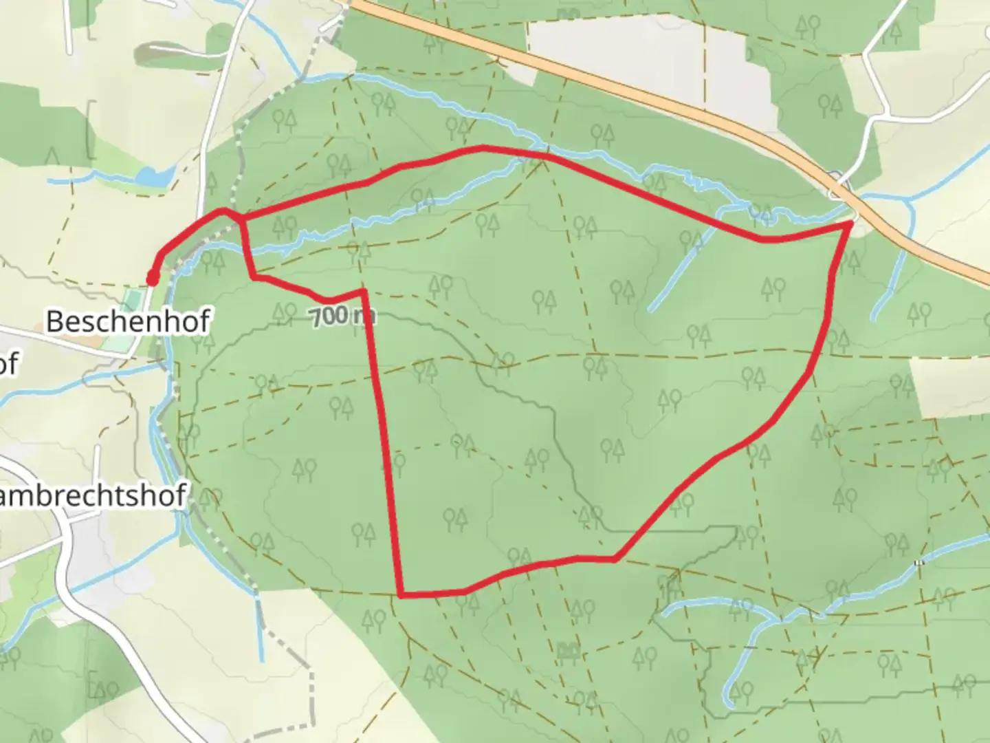 An image depicting the trail Kaltbrunnenbach Loop from Beschenhof and its surrounding area.