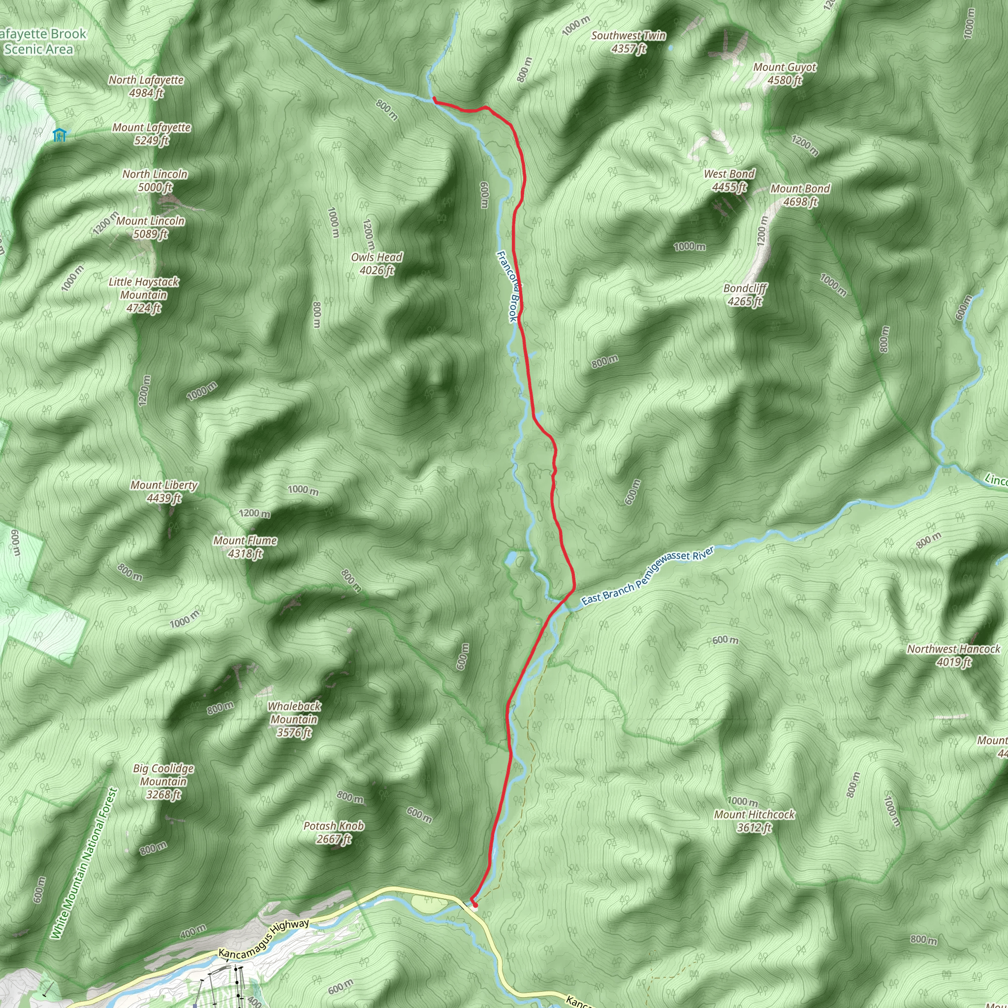Franconia Brook Trail mobile static map