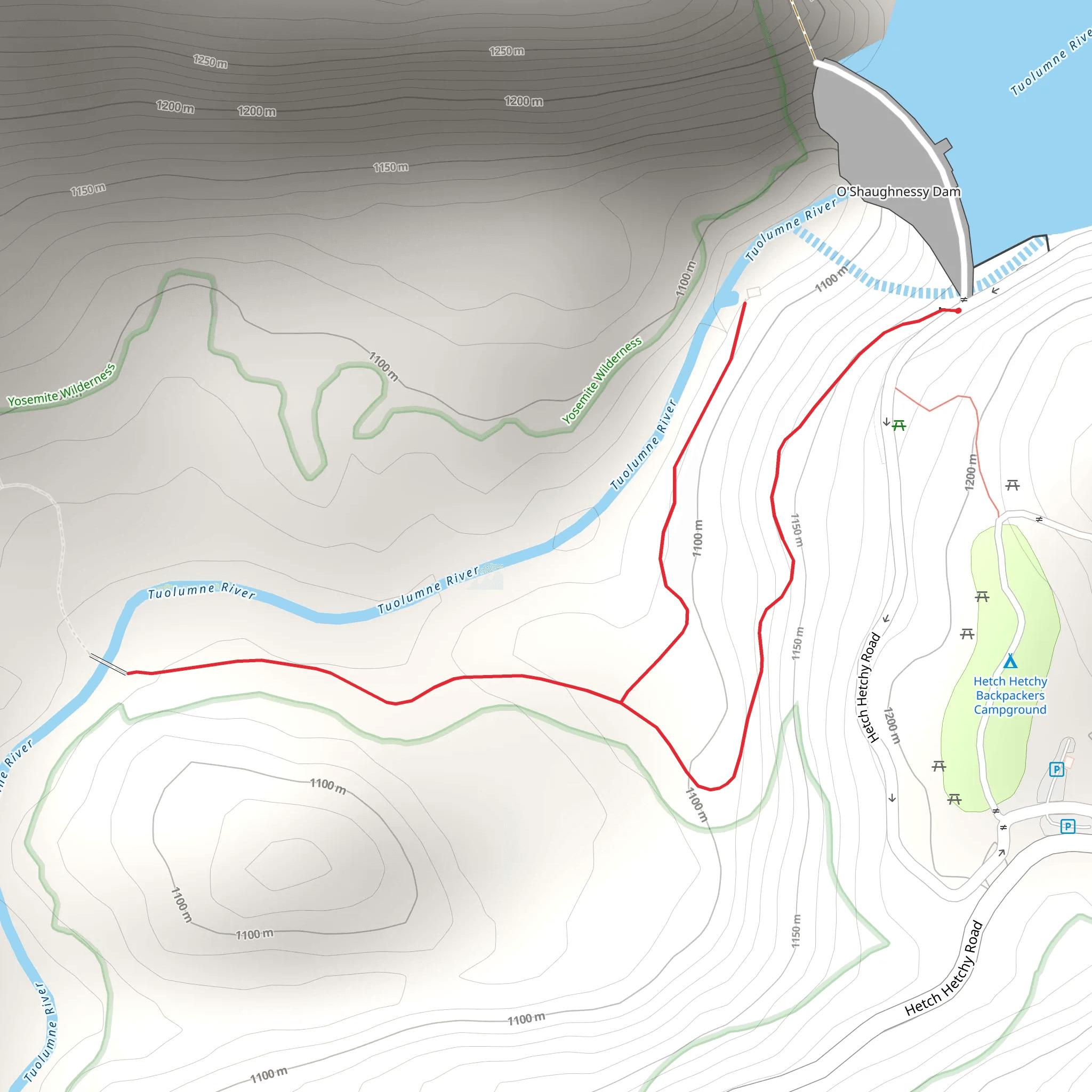 Tuolumne River and O'Shaughnessy Dam mobile static map