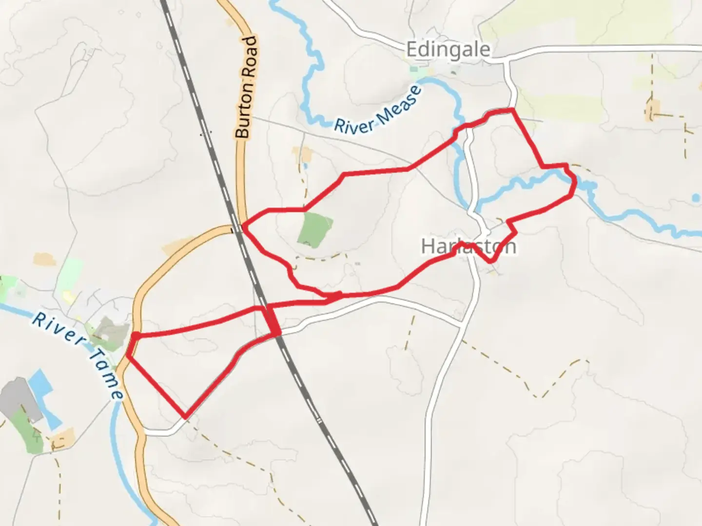 An image depicting the trail Harlaston Loop and its surrounding area.