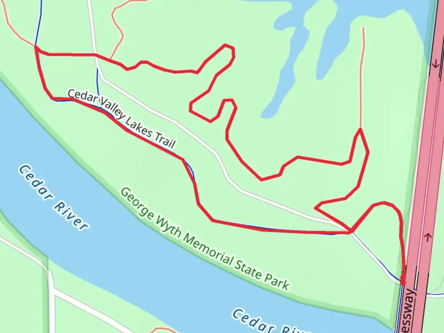 An image depicting the trail Leo P Rooff Expressway Loop - West and its surrounding area.