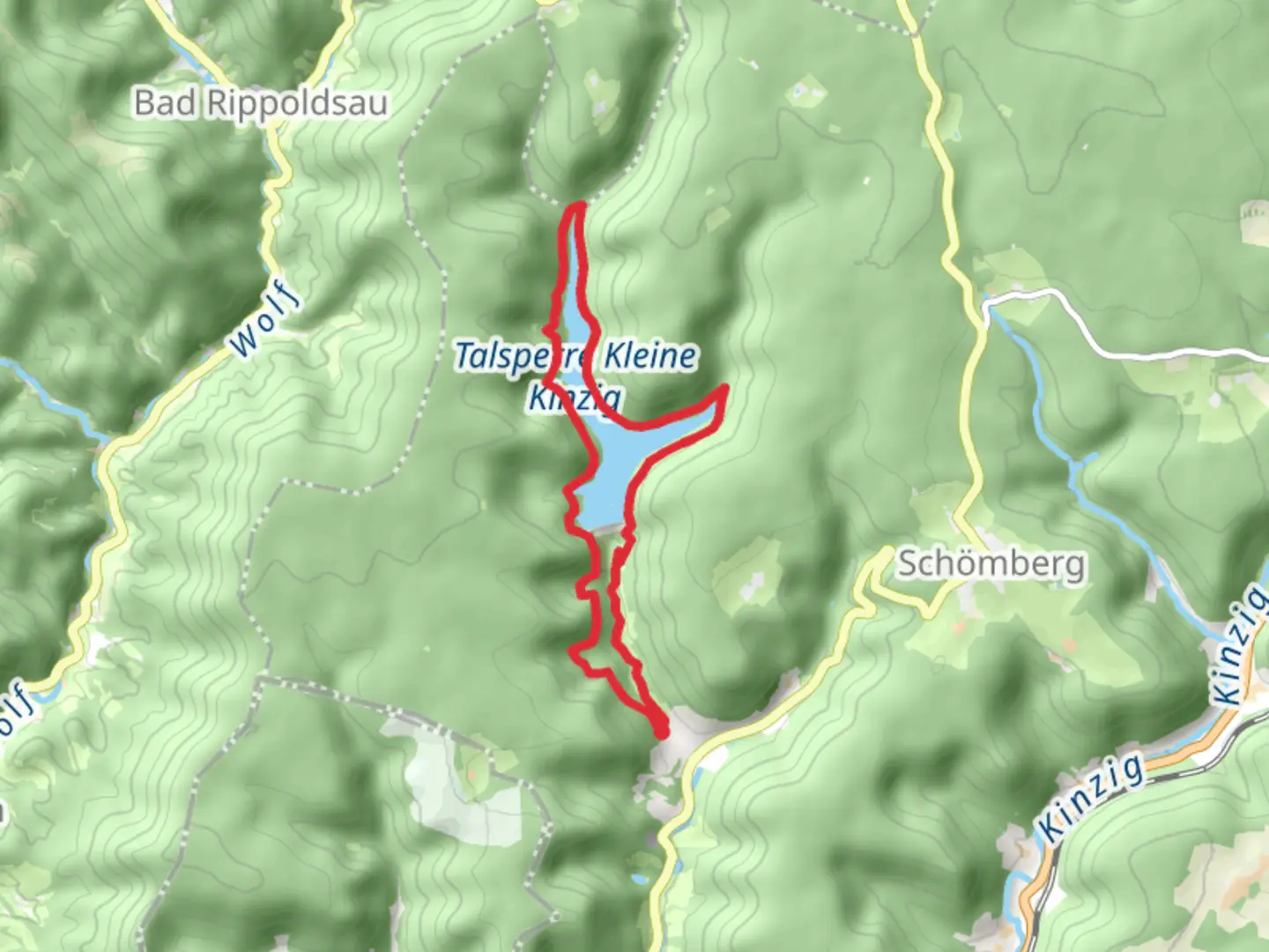 An image depicting the trail Kleine Kinzig Loop via Reinerzauer Rötenbächle and its surrounding area.