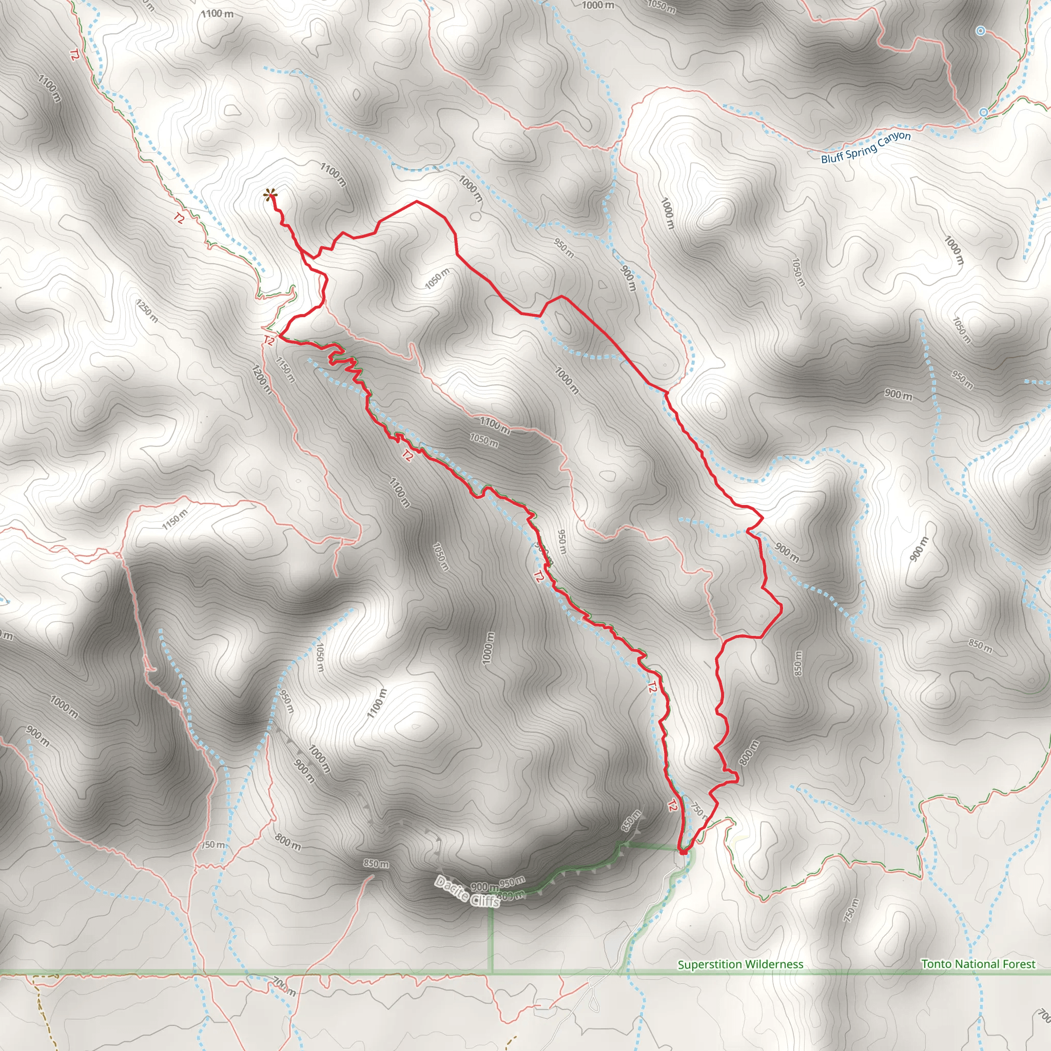 Bluff Spring Trail and Peralta Canyon Loop Trail mobile static map