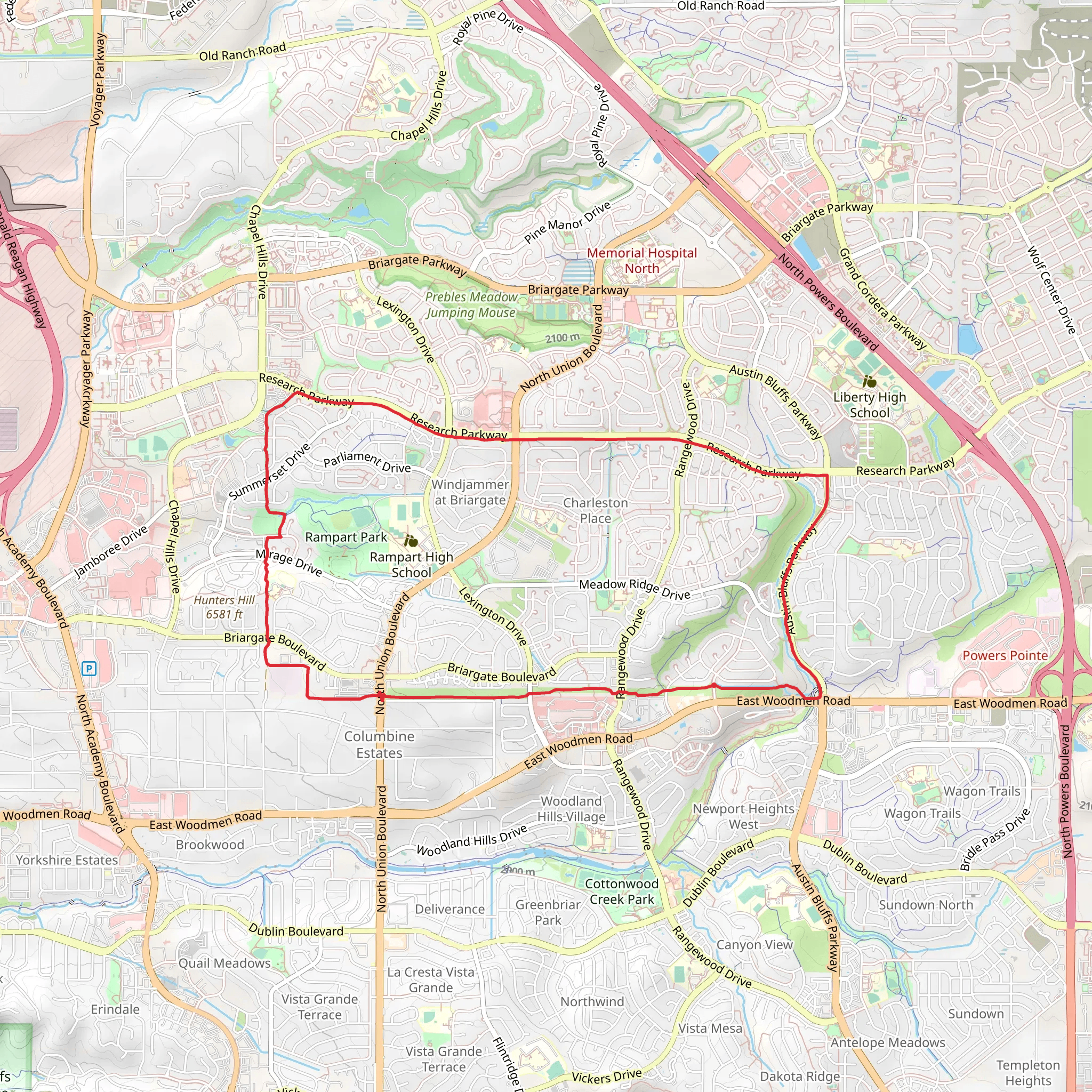 Woodmen, Skyline and Research Parkway Loop Trail mobile static map