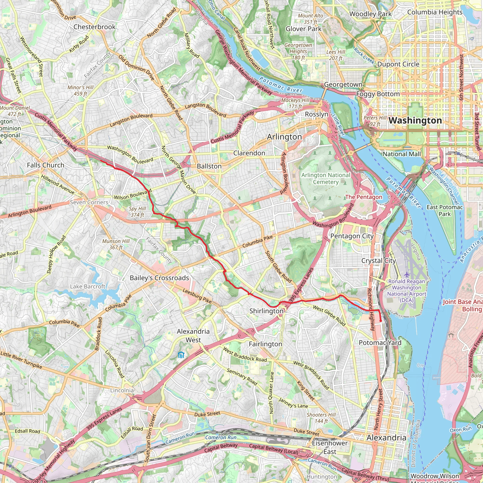 Four Mile Run Trail mobile static map
