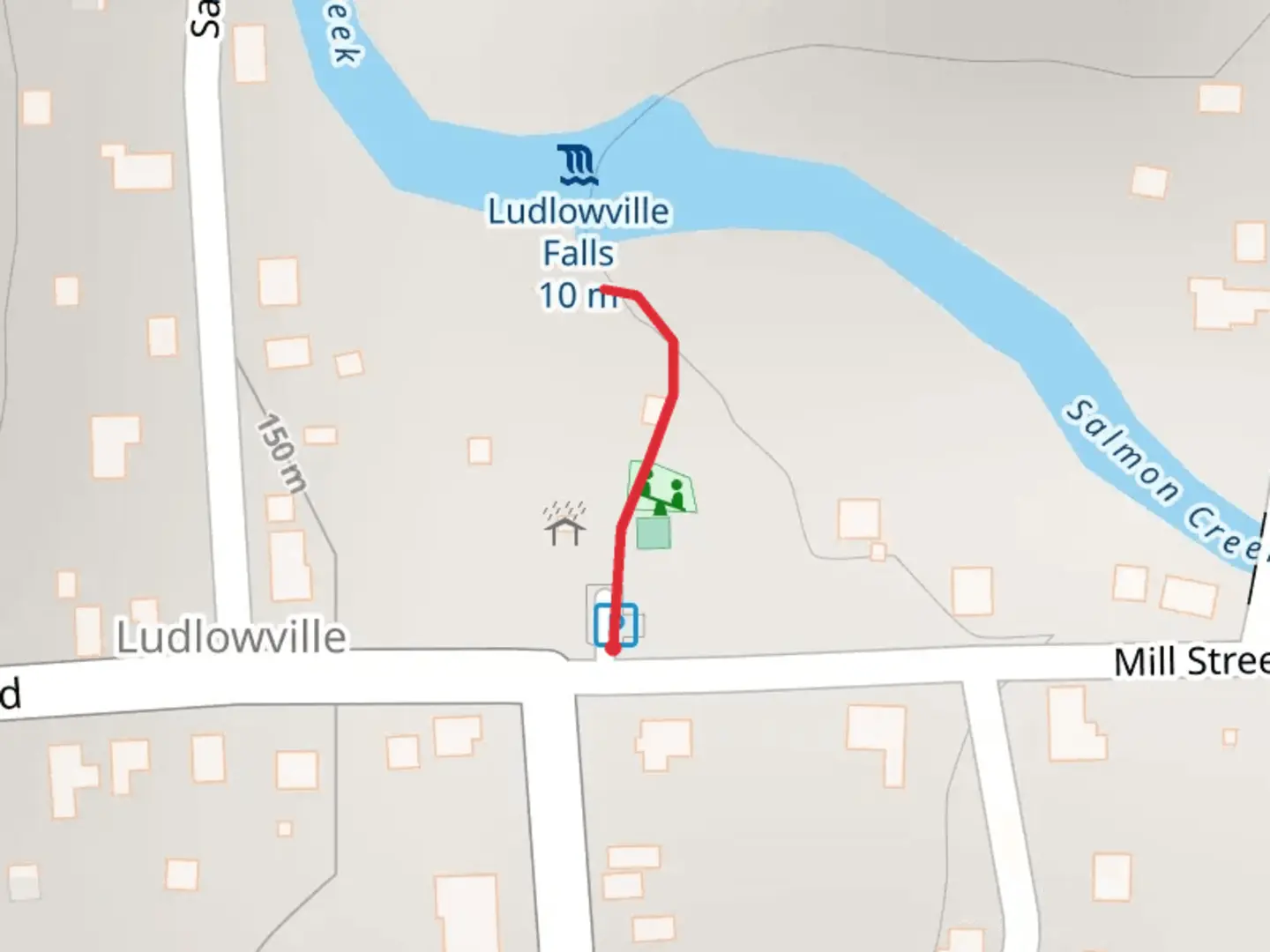 An image depicting the trail Salmon Creek from Ludlowville Road and its surrounding area.