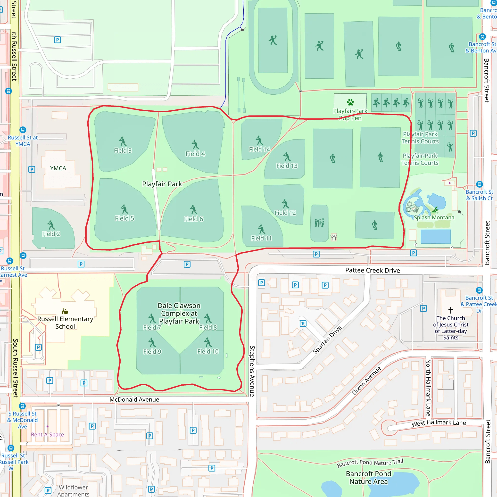 Playfair Park and Spartan Park Loop mobile static map