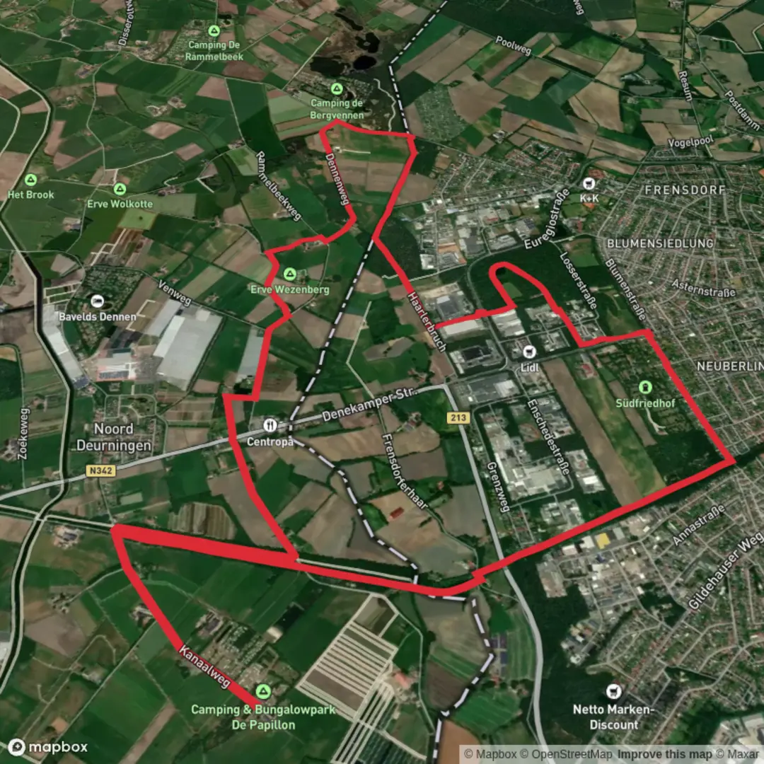 An image depicting the trail Grens Weg Dennen Weg Loop and its surrounding area.