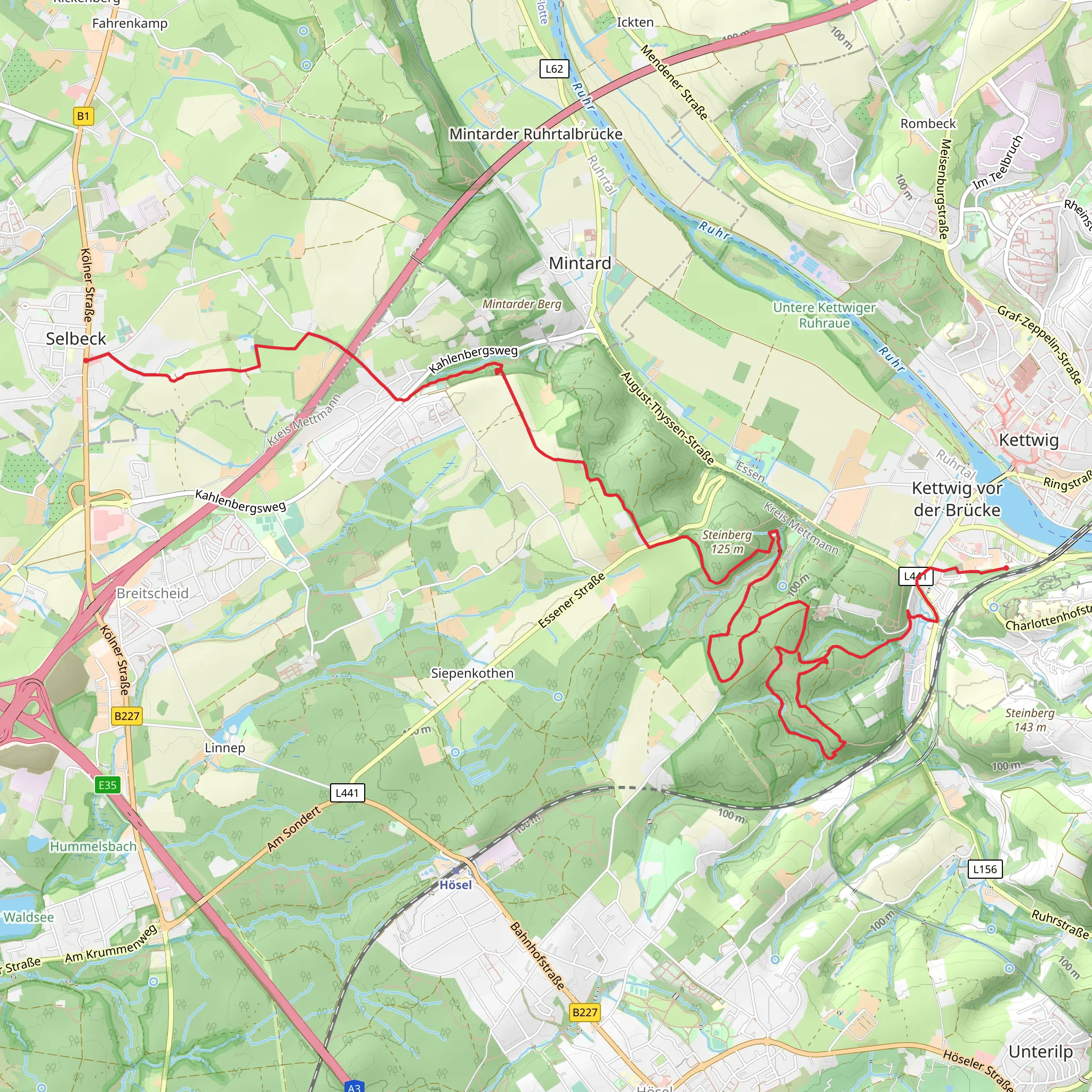 Kettwig Stausee to Selbeck via Neanderland Steig mobile static map