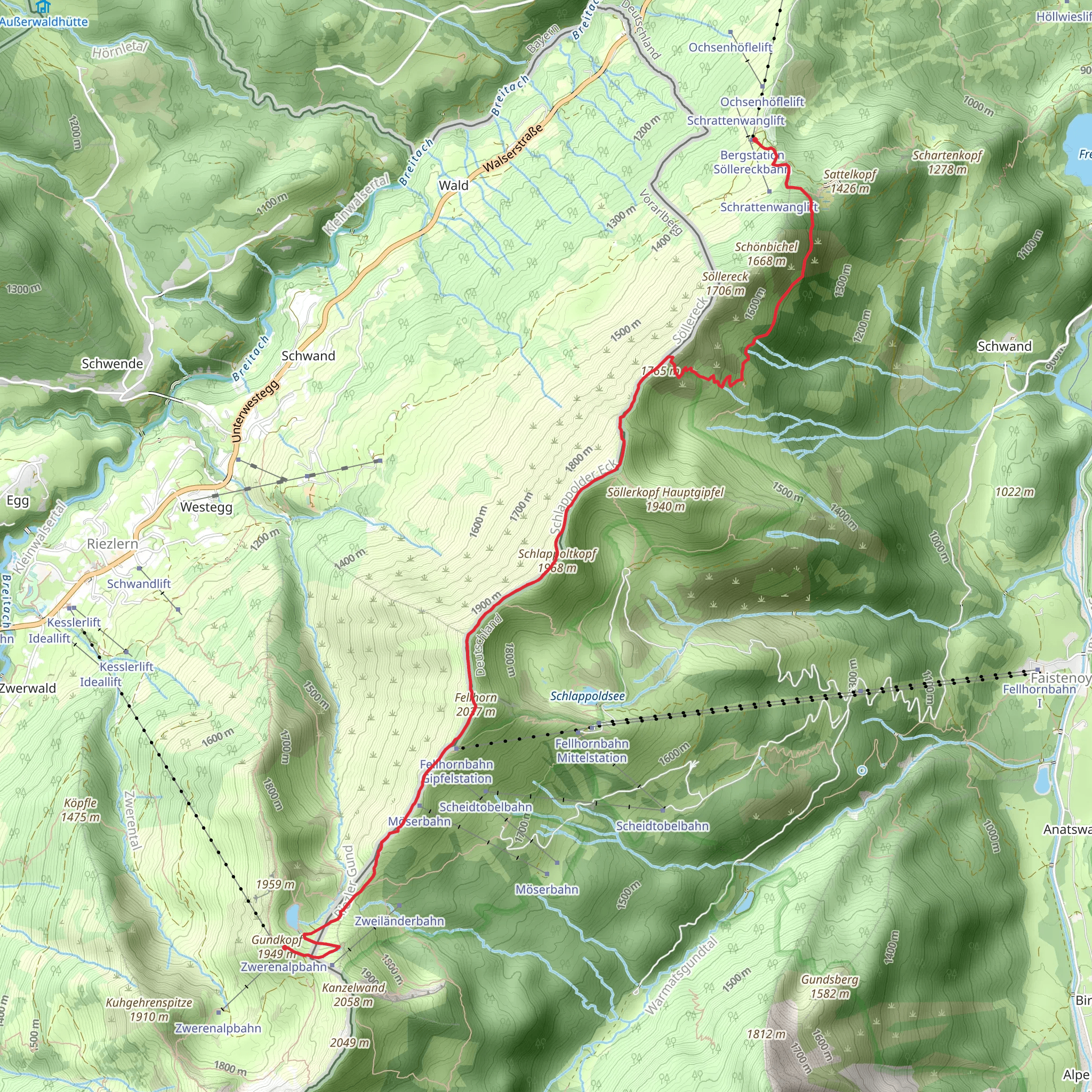 Schoenblick to Kanzelwand via Bergscgauweg mobile static map