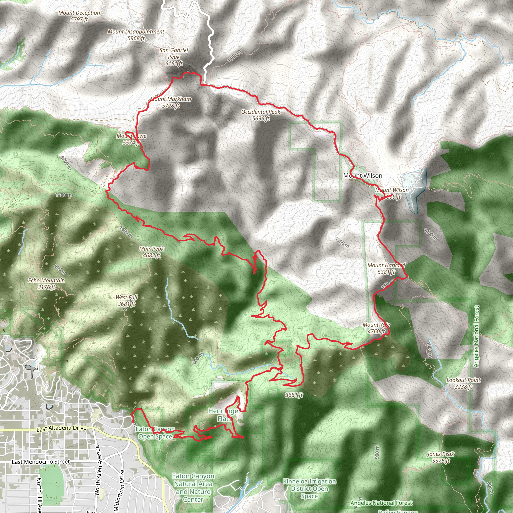 Mount Wilson Toll Road, Idlehour, Mount Lowe, Mount Wilson Loop Trail mobile static map