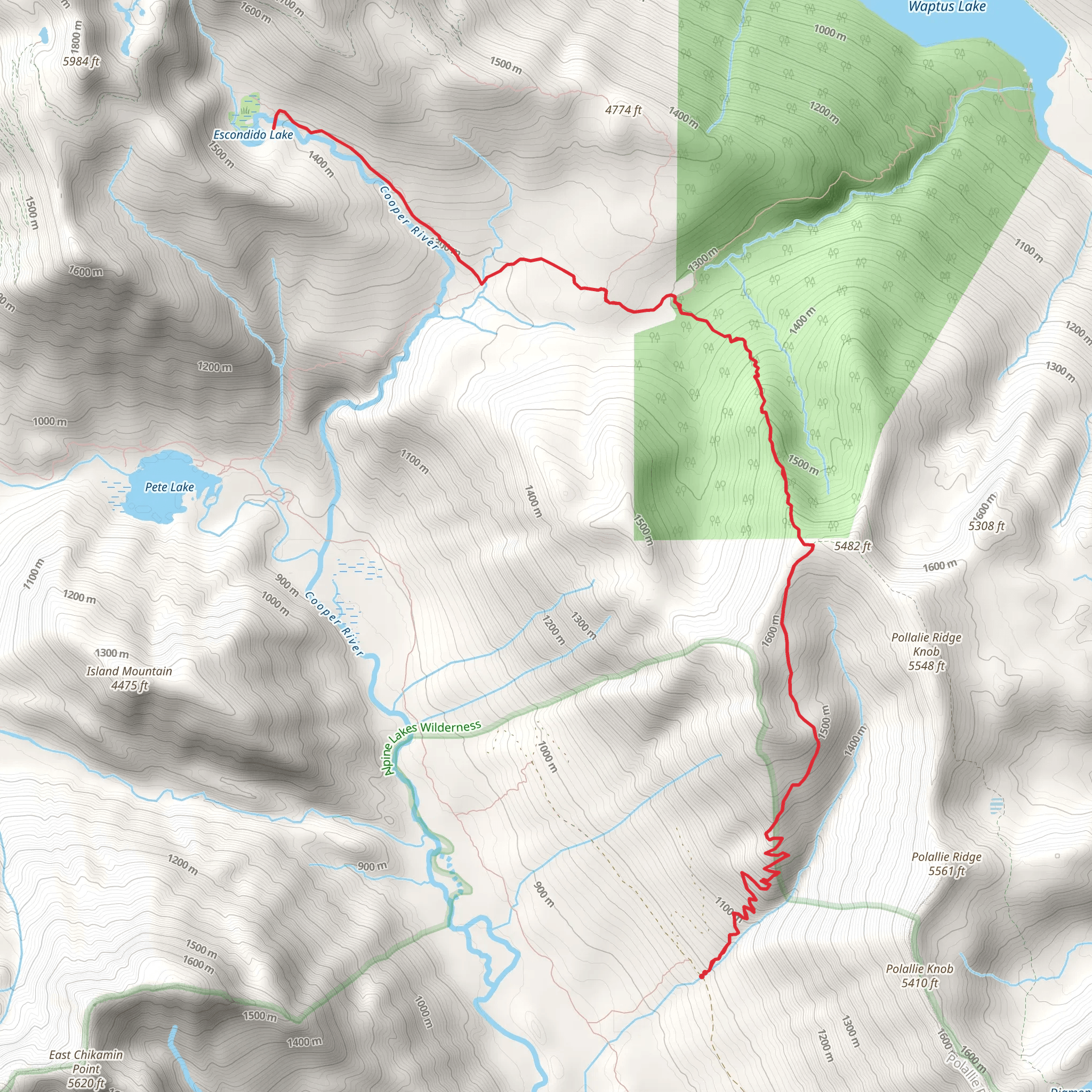 Escondido Lake via Tired Creek Trail mobile static map