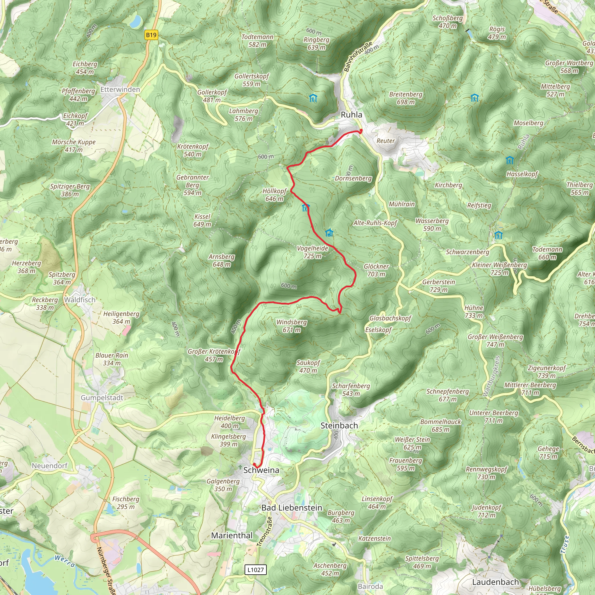 Ruhla to Schweina via Pfeifen Weg mobile static map