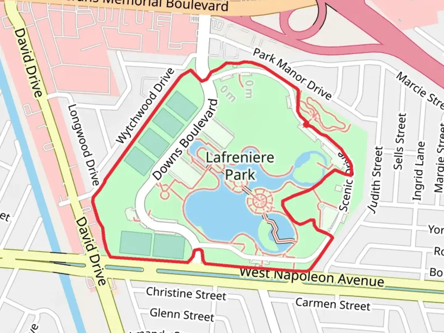 An image depicting the trail Lafreniere Park Loop and its surrounding area.
