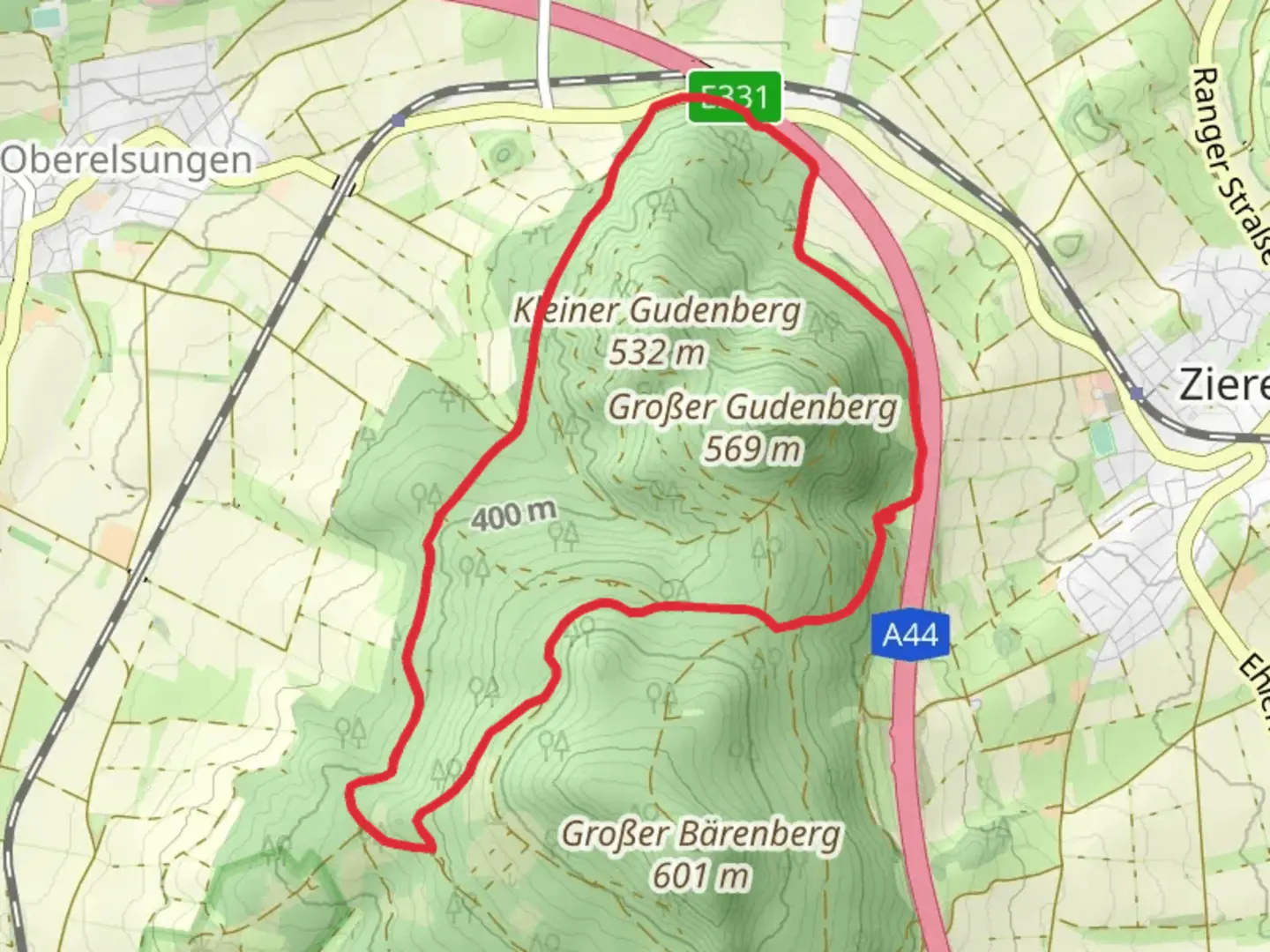 An image depicting the trail Loewenweg Loop and its surrounding area.