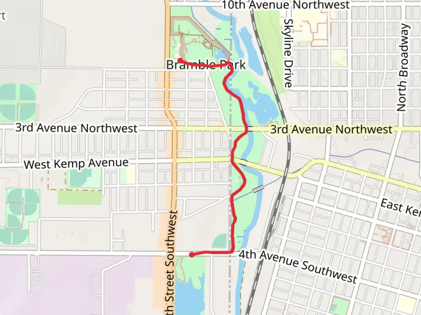 An image depicting the trail Big Sioux River Walk from Bramble Park and its surrounding area.