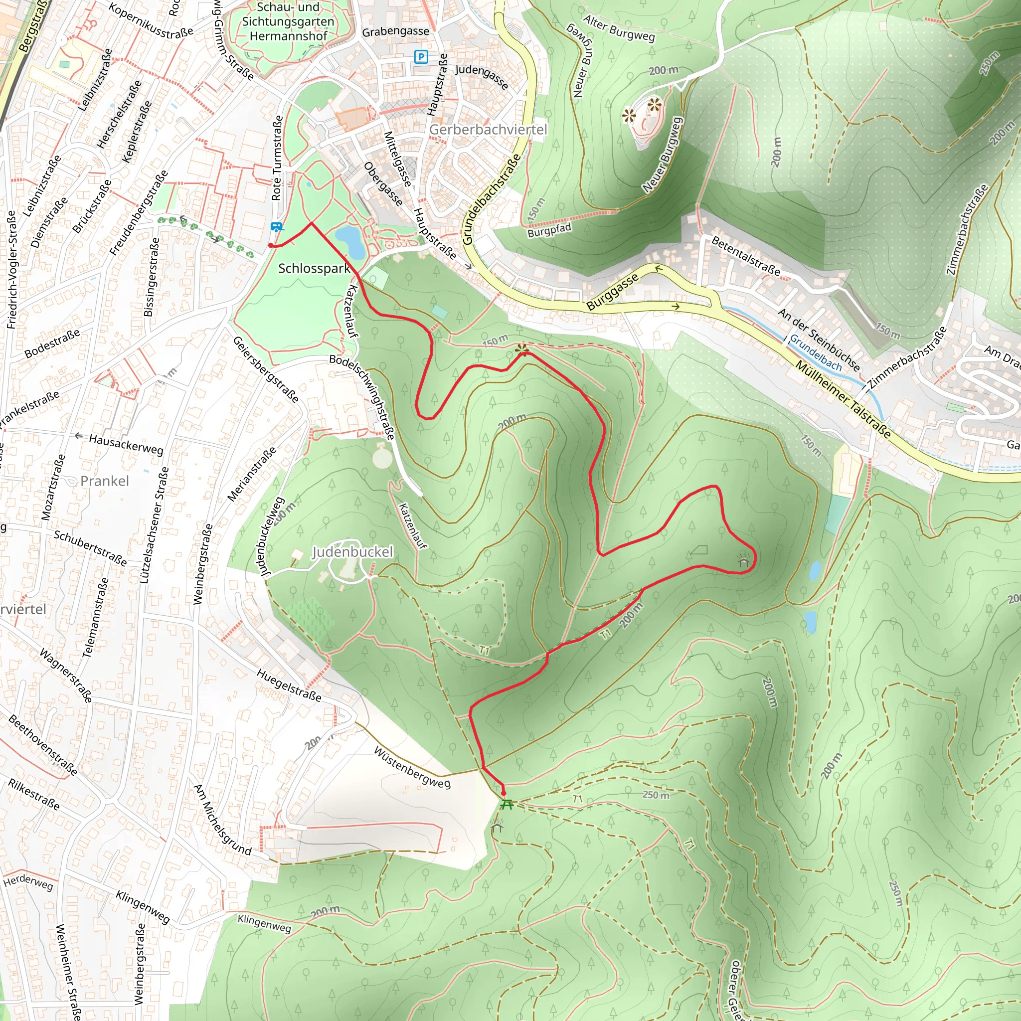 Am Exotenwald and Schlosspark Walk - Judenbuckel mobile static map
