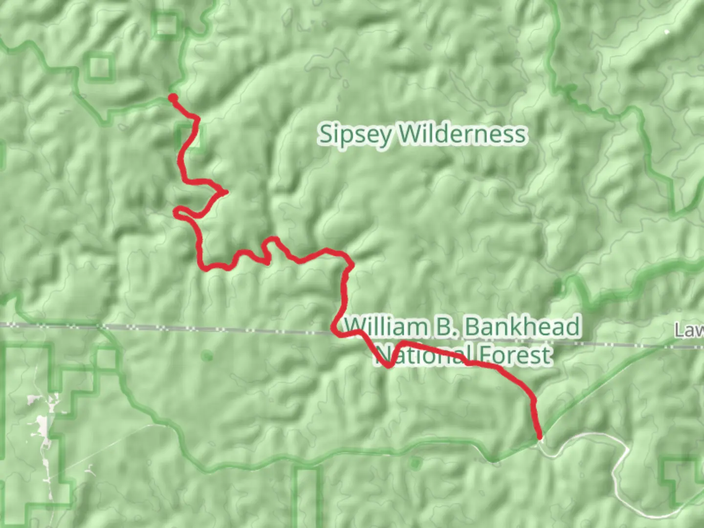 An image depicting the trail Sipsey Wild Hiking Trail and its surrounding area.