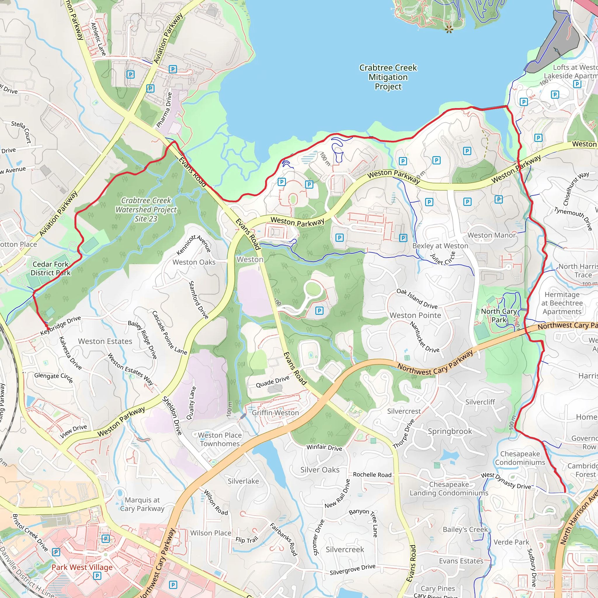 Crabtree Creek Greenway and Black Creek Greenway mobile static map