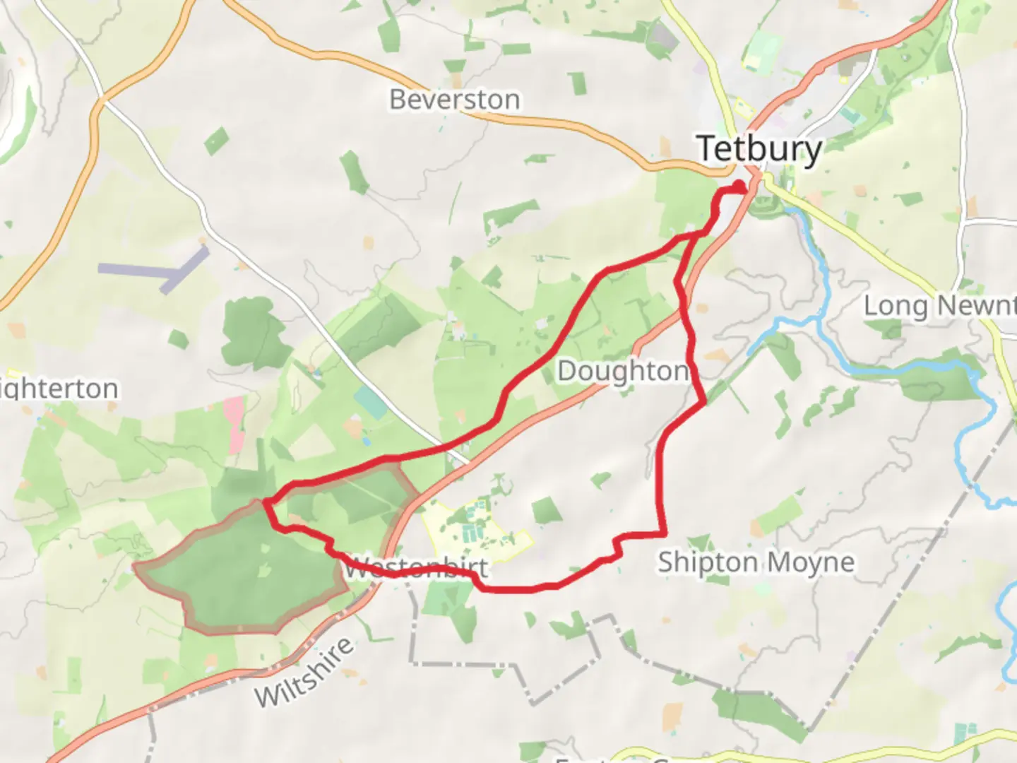 An image depicting the trail Down Covert via Macmillan Way and its surrounding area.