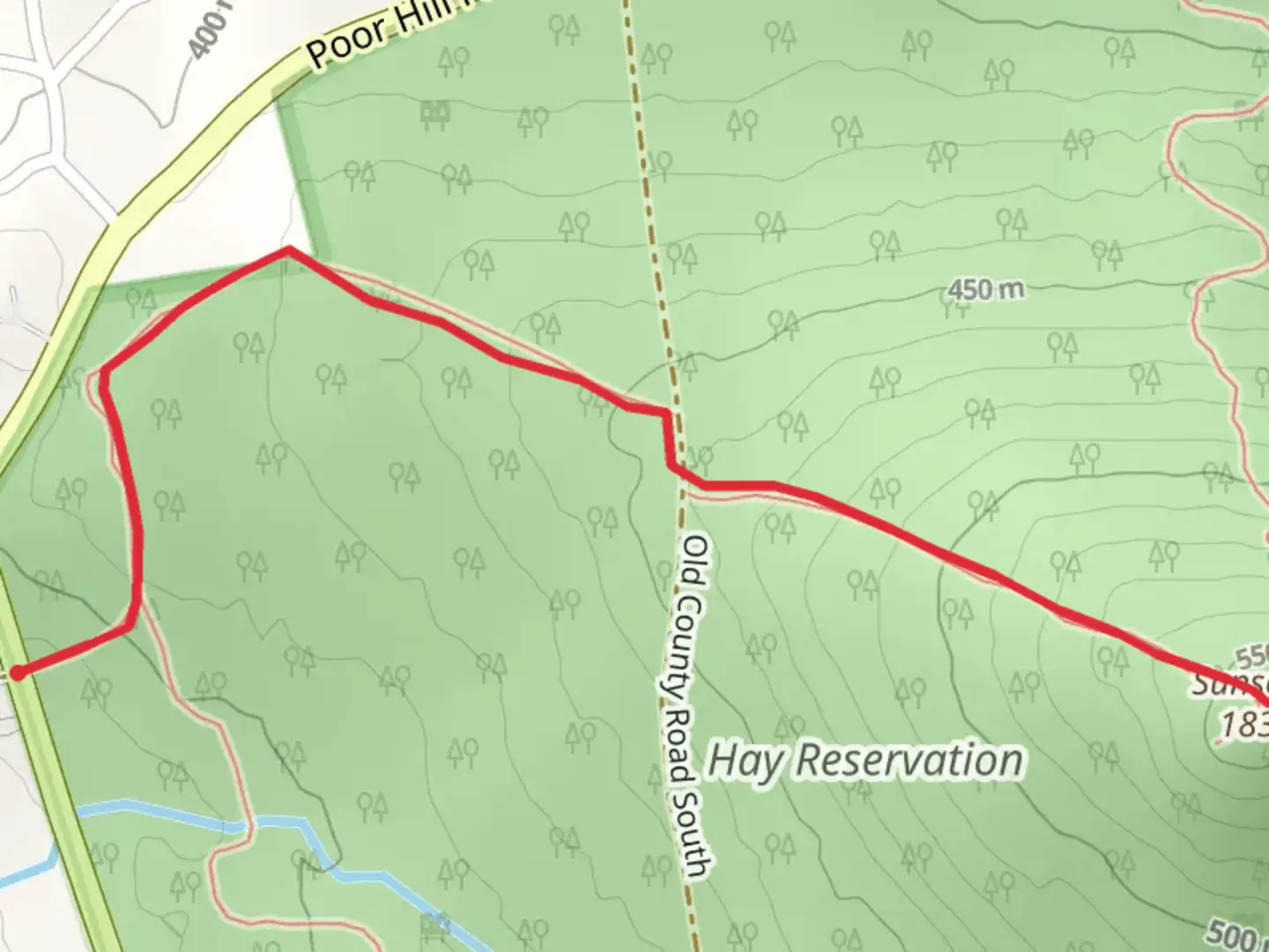 An image depicting the trail Sunset Hill Trail and its surrounding area.