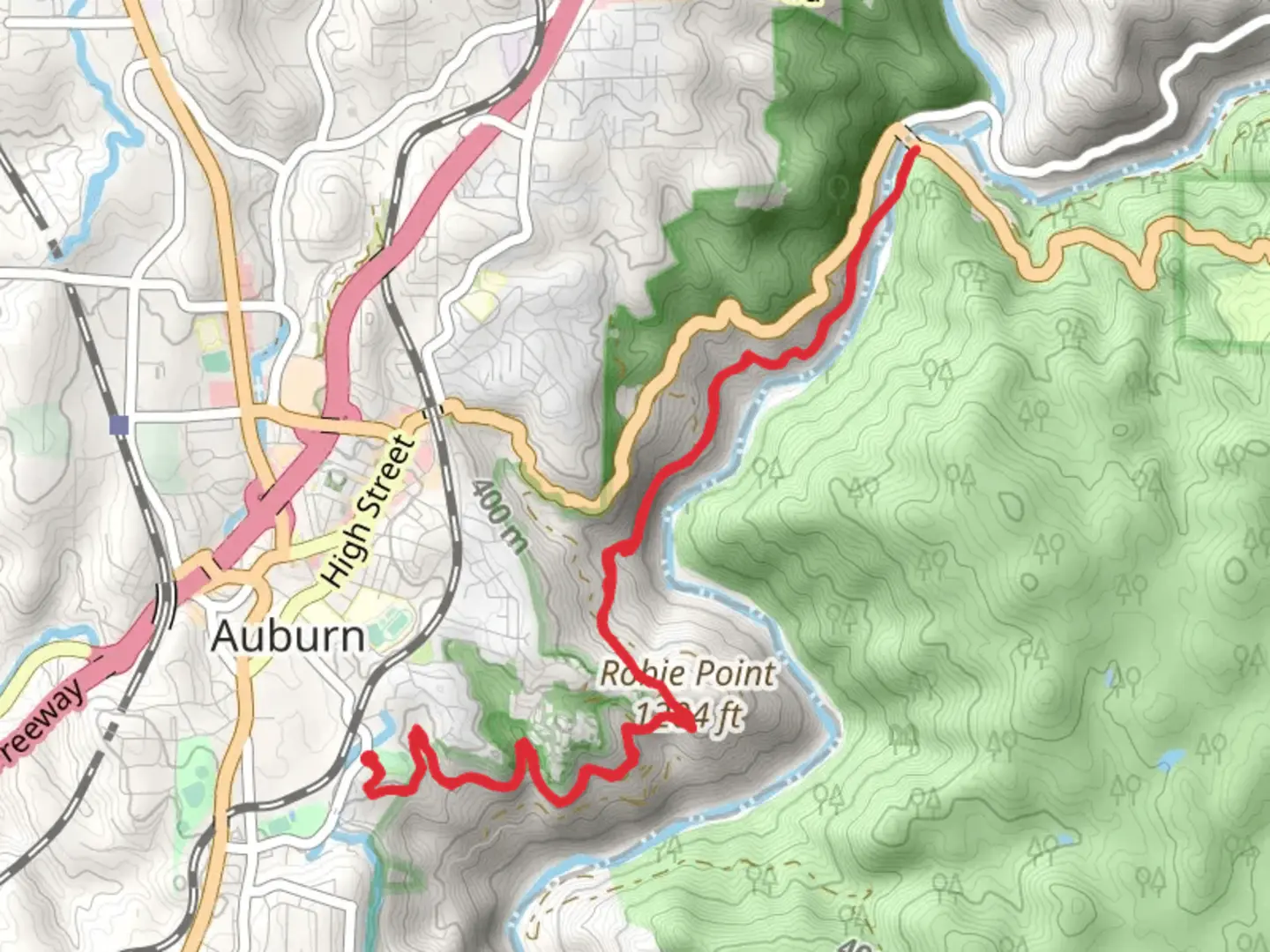 An image depicting the trail Robie Point - Western States Trail and its surrounding area.